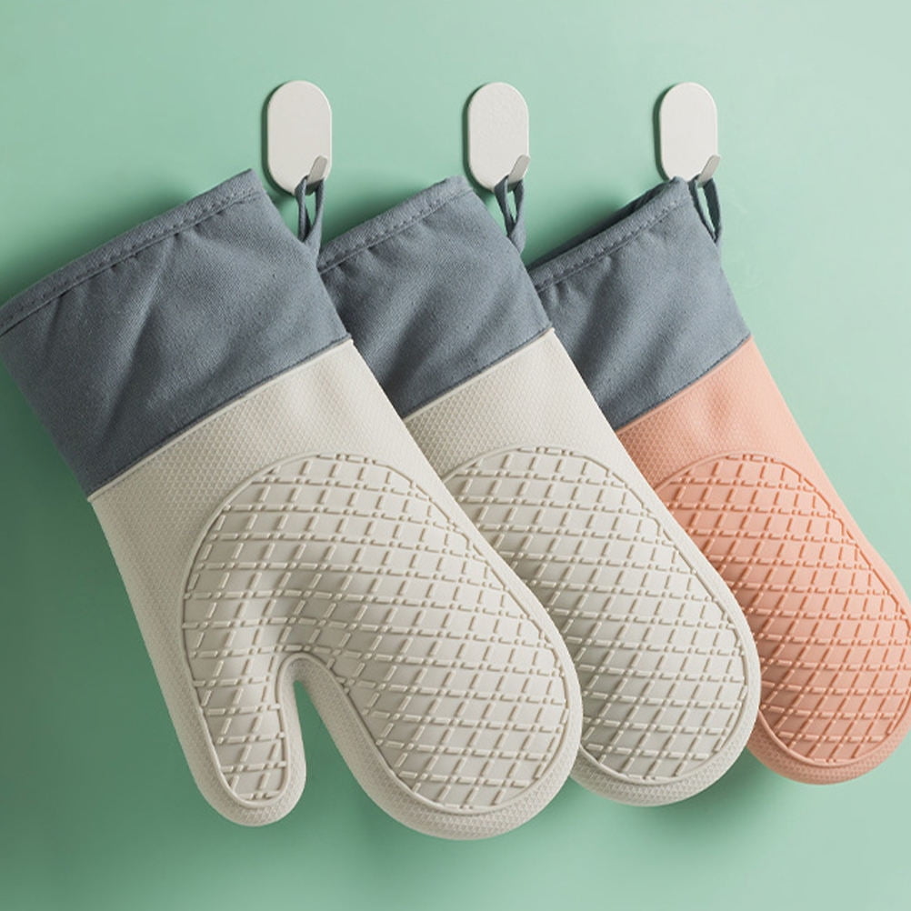 HOOWIFFY Silicone Oven Mitts Baking Gloves White 2 Pieces for Kitchen Cooking - Image 1
