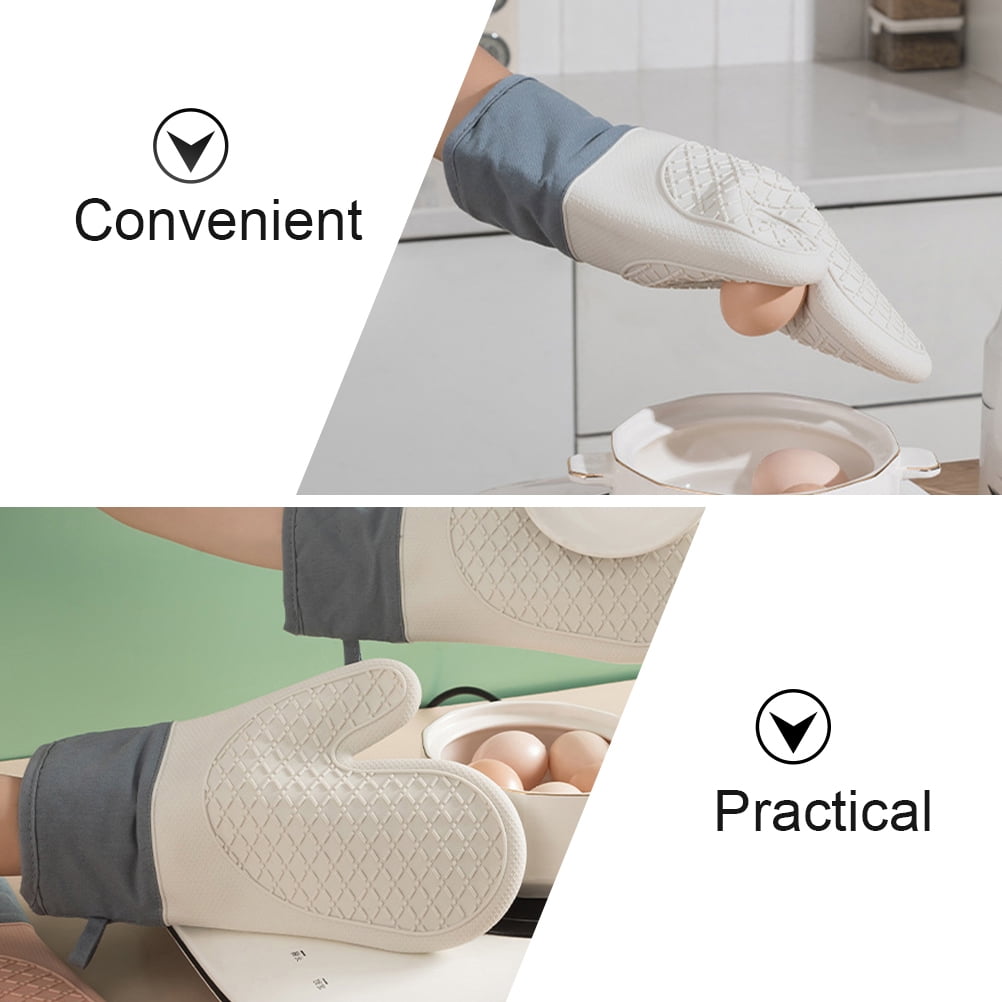 HOOWIFFY Silicone Oven Mitts Baking Gloves White 2 Pieces for Kitchen Cooking - Image 3