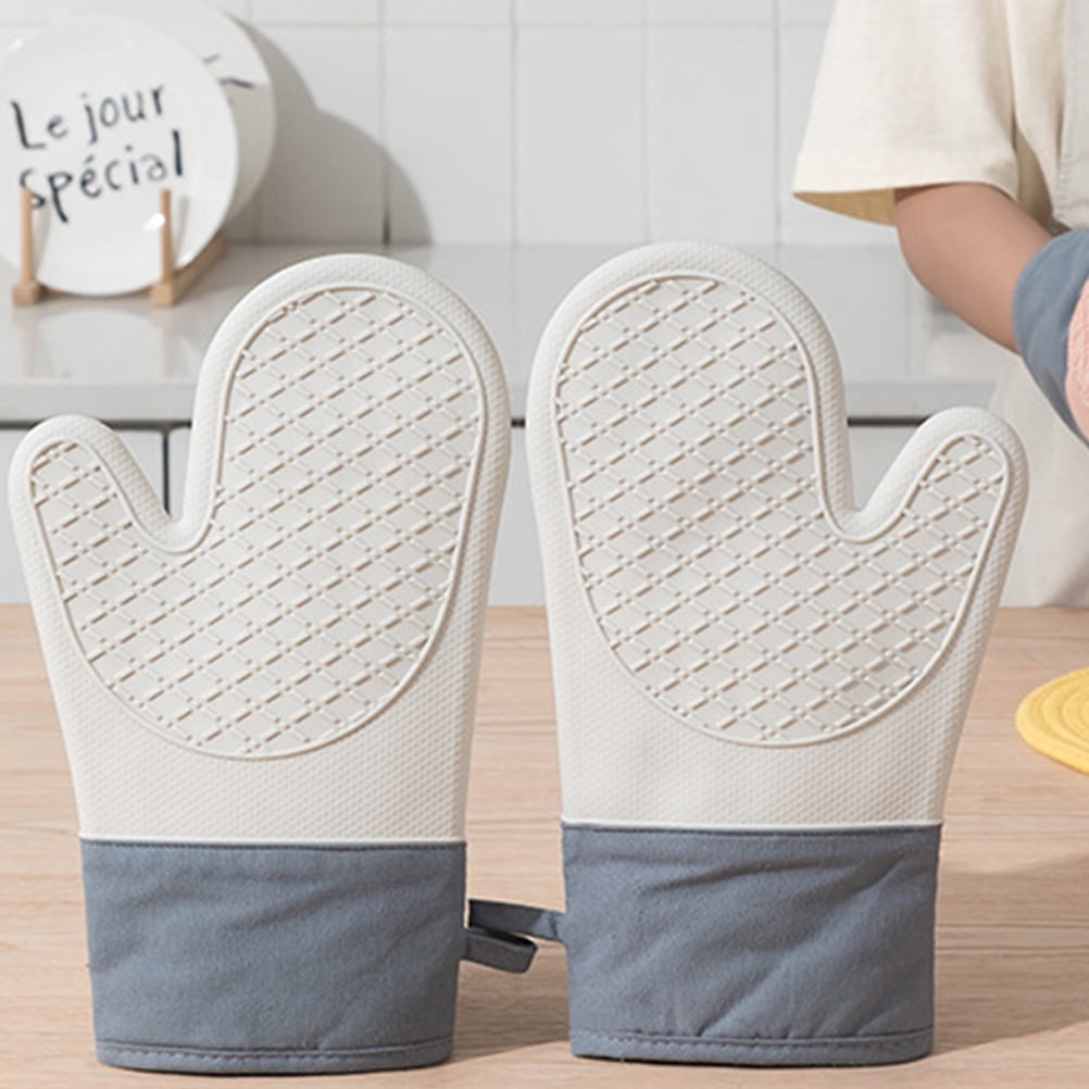 HOOWIFFY Silicone Oven Mitts Baking Gloves White 2 Pieces for Kitchen Cooking - Image 4