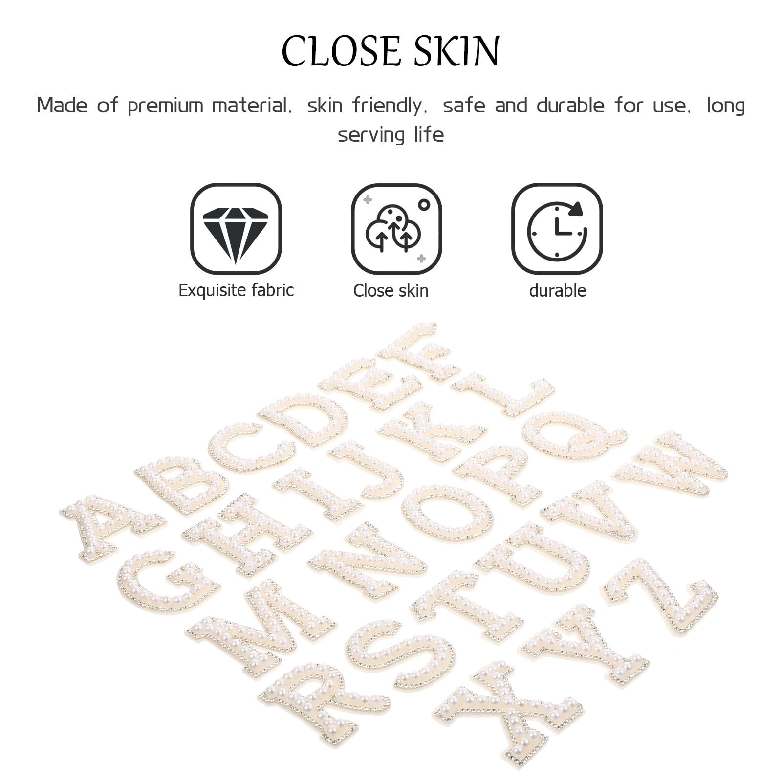 HOOWIFFY White Letter Iron-On Patches with Embellishments for Clothing Decoration, 26 Pieces Polyester Set - Image 1