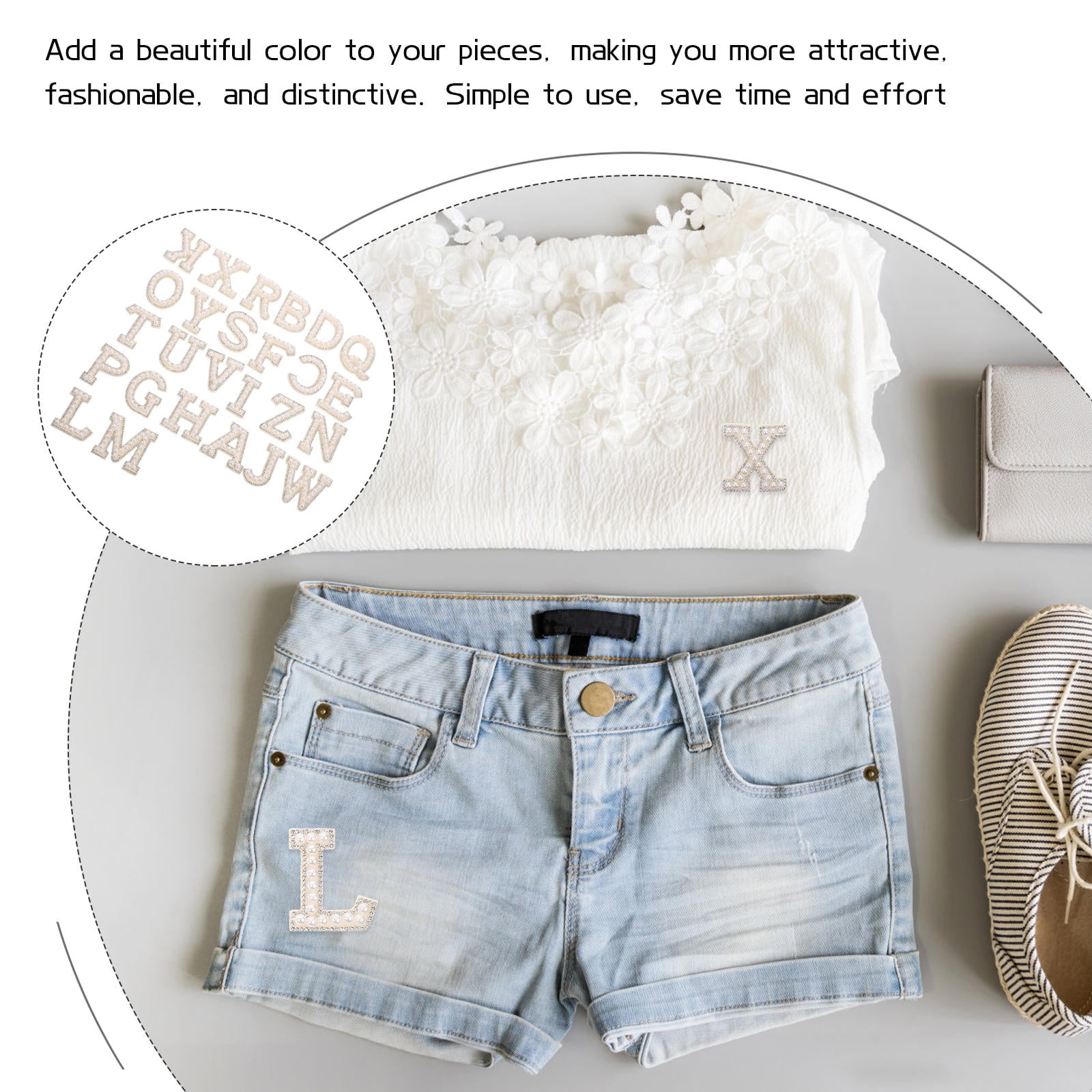 HOOWIFFY White Letter Iron-On Patches with Embellishments for Clothing Decoration, 26 Pieces Polyester Set - Image 5
