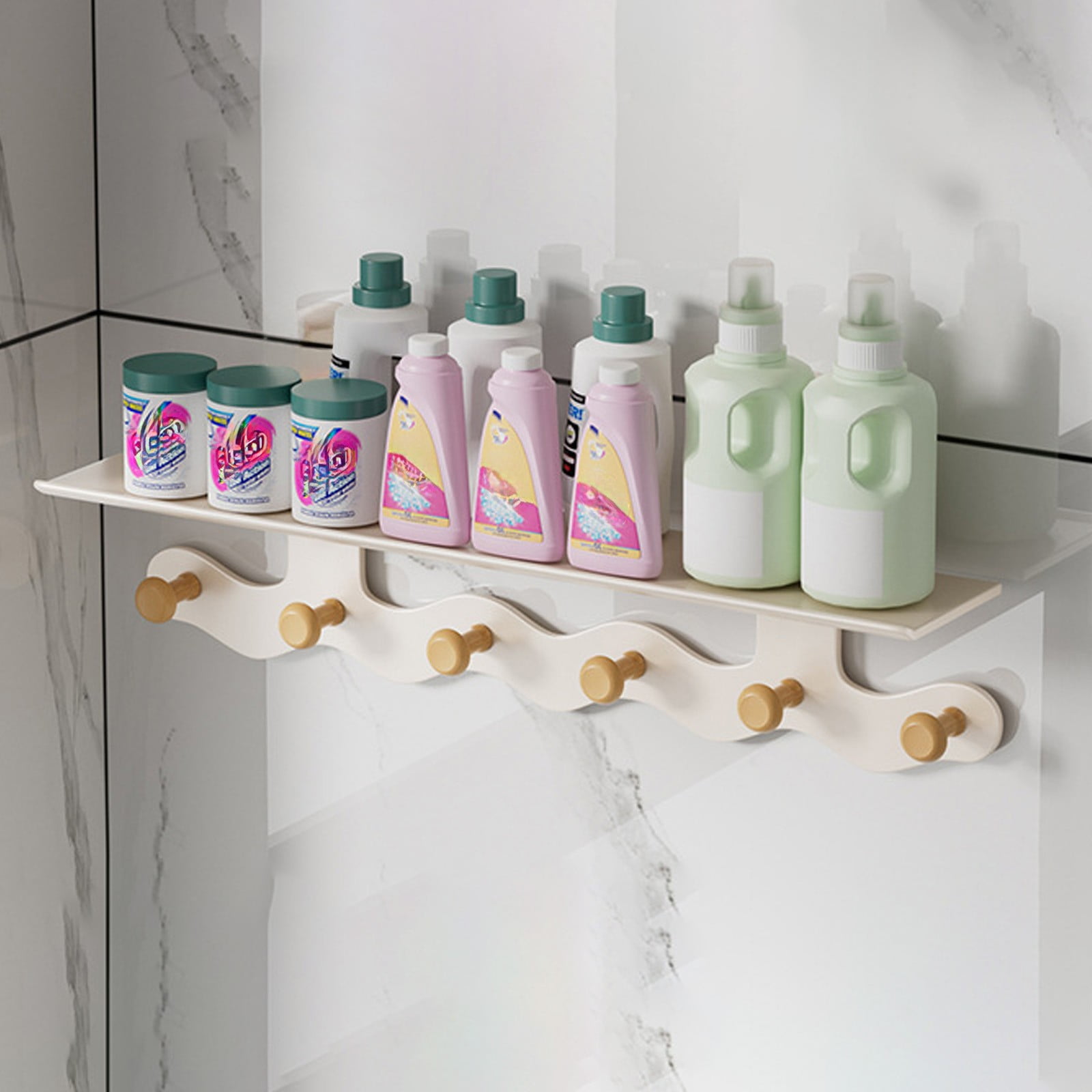 Darzheoy Wall Mounted Coat Rack with Shelf, 14 inches White Wood Floating Shelf for Entryway, Bathroom, Bedroom L - Image 5