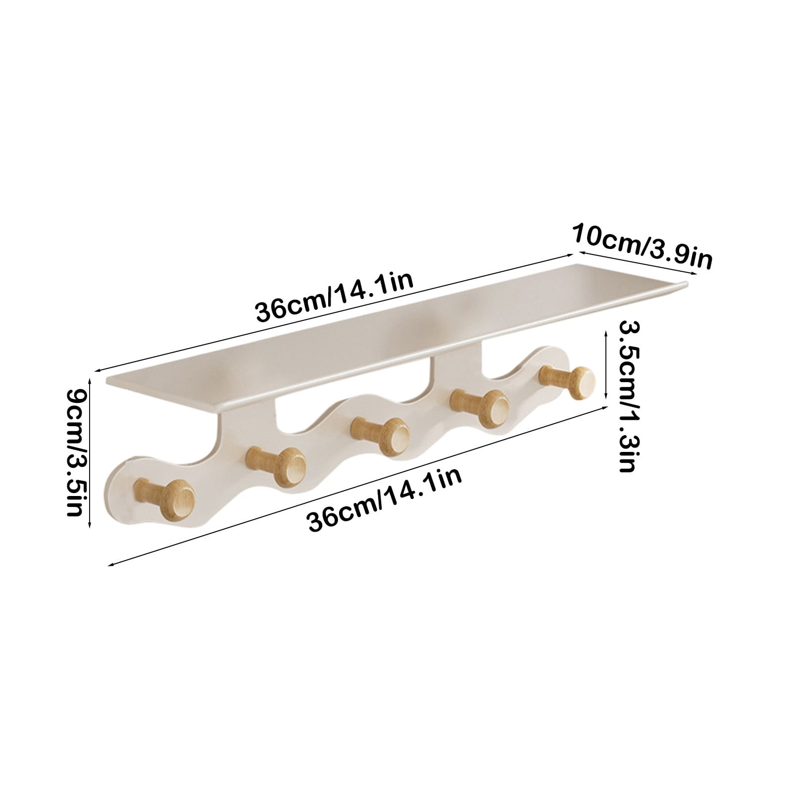 Darzheoy Wall Mounted Coat Rack with Shelf, 14 inches White Wood Floating Shelf for Entryway, Bathroom, Bedroom S - Image 3