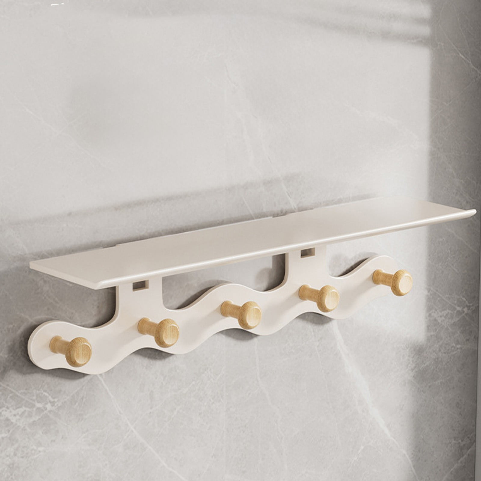 Darzheoy Wall Mounted Coat Rack with Shelf, 14 inches White Wood Floating Shelf for Entryway, Bathroom, Bedroom S - Image 4