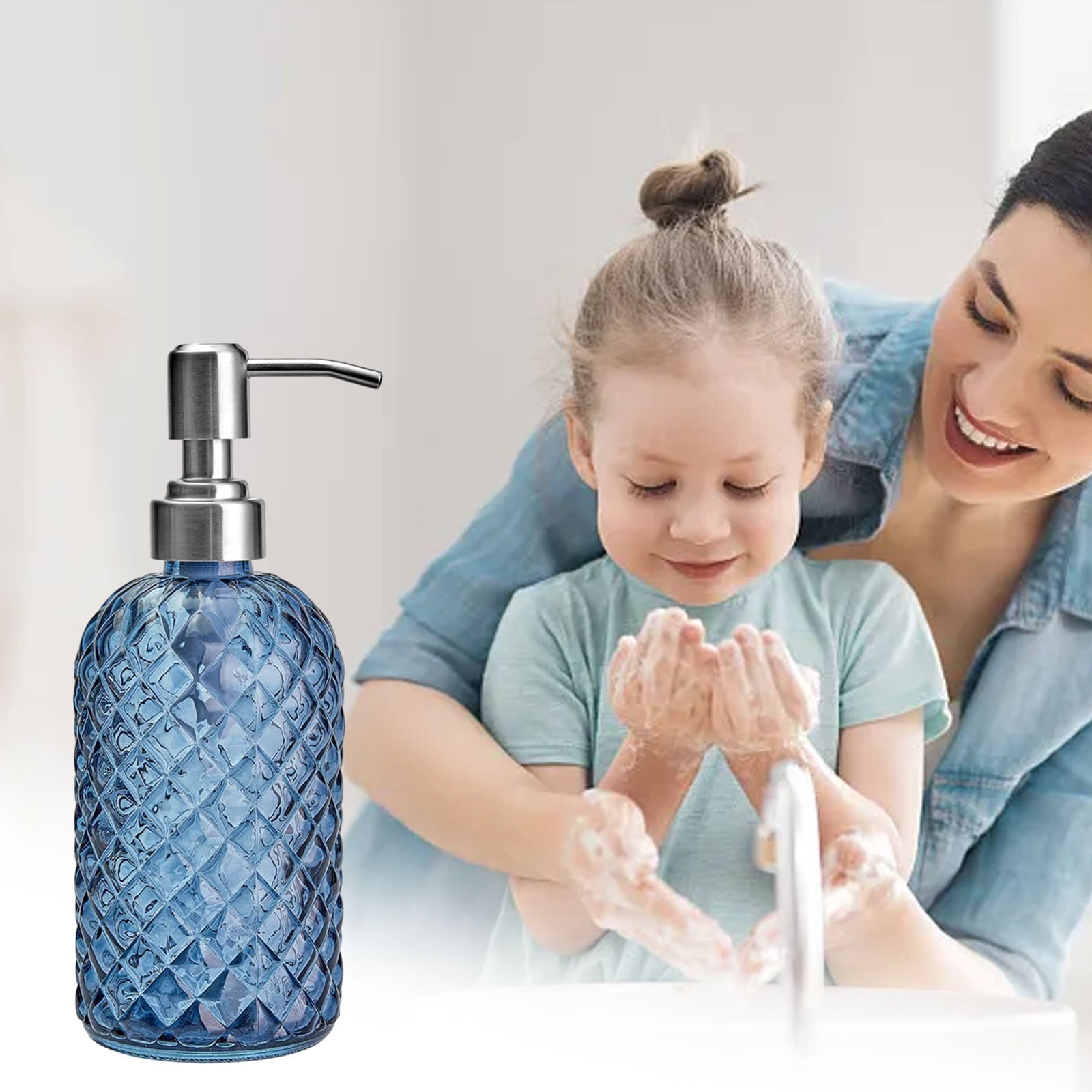 Darzheoy Glass Soap Dispenser 15 Oz for Bathroom Kitchen, Hand Soap/Lotion Dispenser with Plastic Pump Blue - Image 5