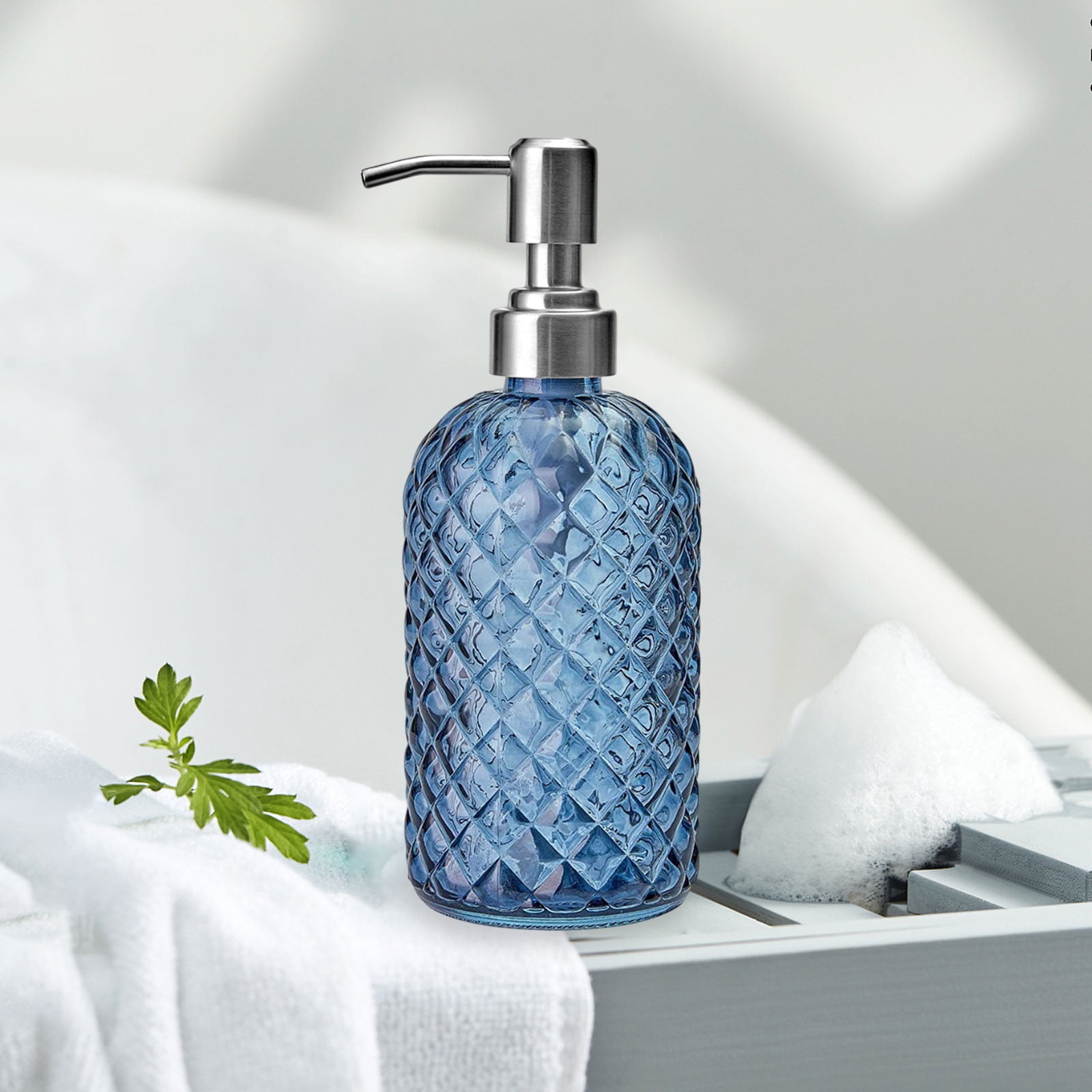Darzheoy Glass Soap Dispenser 15 Oz for Bathroom Kitchen, Hand Soap/Lotion Dispenser with Plastic Pump Blue - Image 6