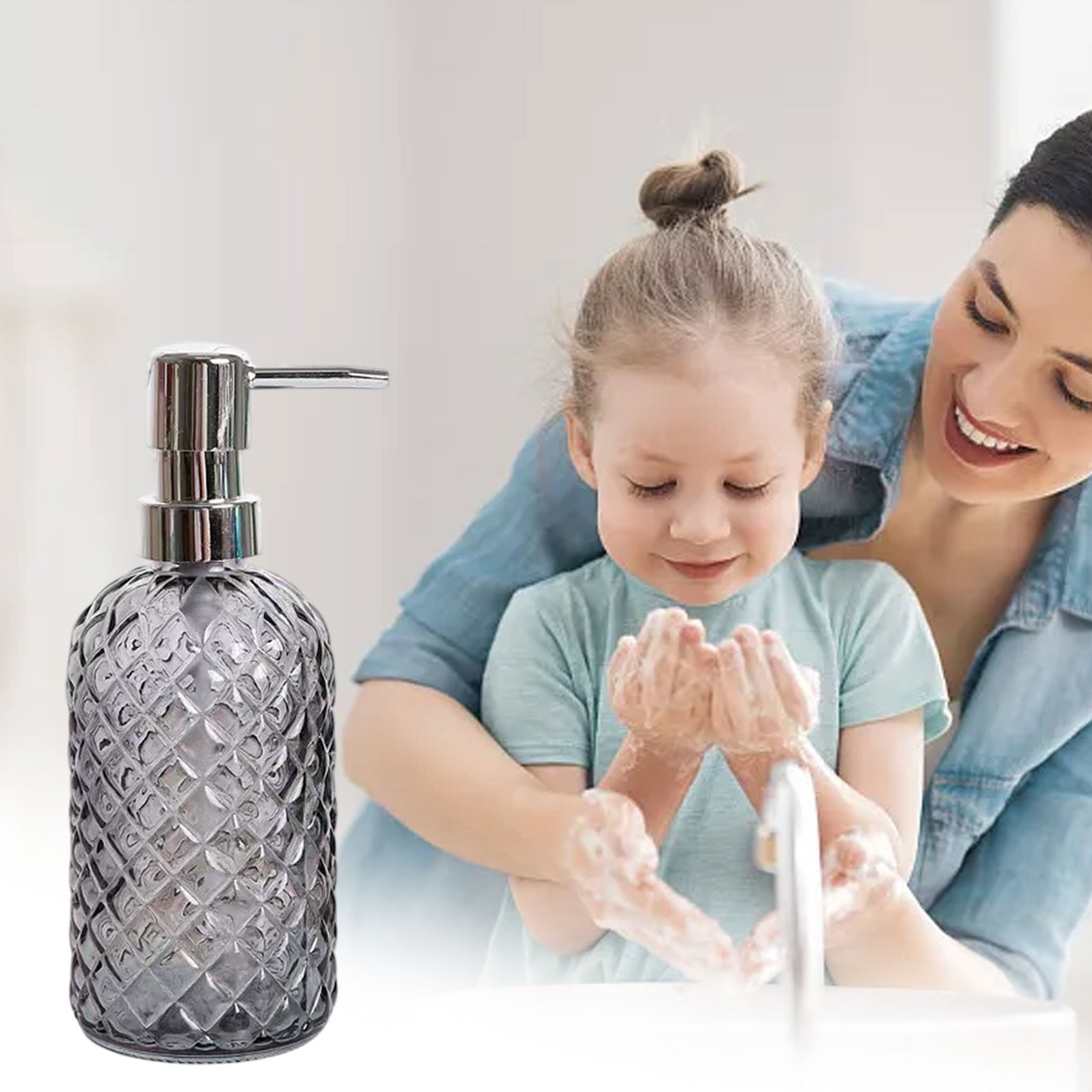 Darzheoy Glass Soap Dispenser 15 Oz for Bathroom Kitchen, Hand Soap/Lotion Dispenser with Plastic Pump Gray - Image 3