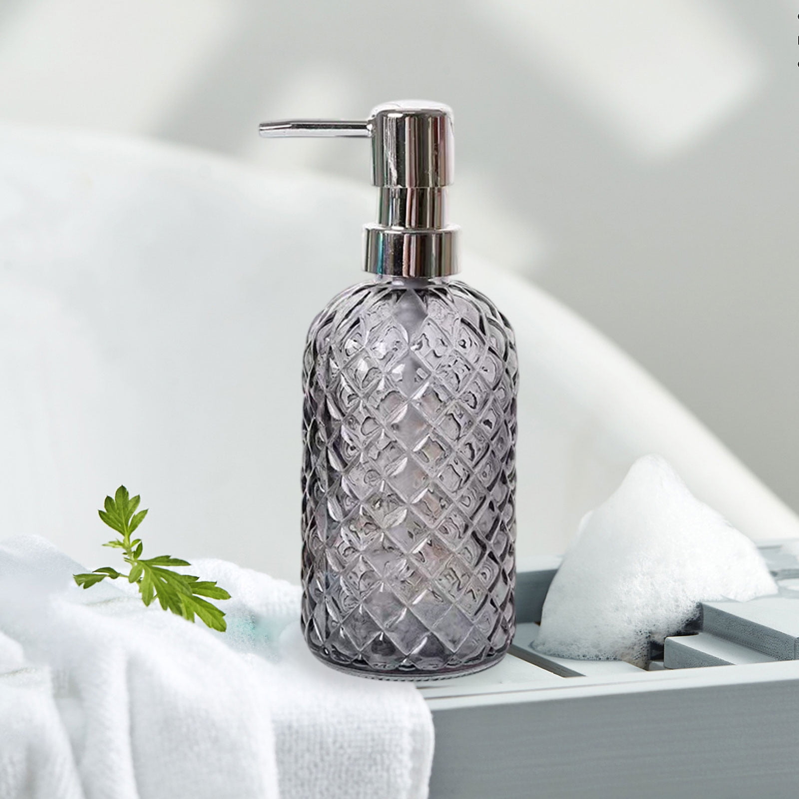 Darzheoy Glass Soap Dispenser 15 Oz for Bathroom Kitchen, Hand Soap/Lotion Dispenser with Plastic Pump Gray - Image 6