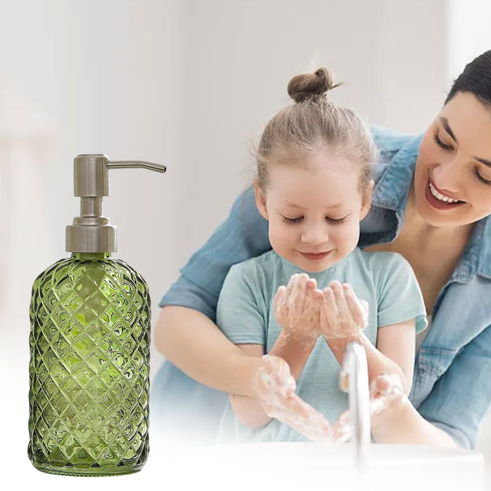 Darzheoy Glass Soap Dispenser 15 Oz for Bathroom Kitchen, Hand Soap/Lotion Dispenser with Plastic Pump Green - Image 3
