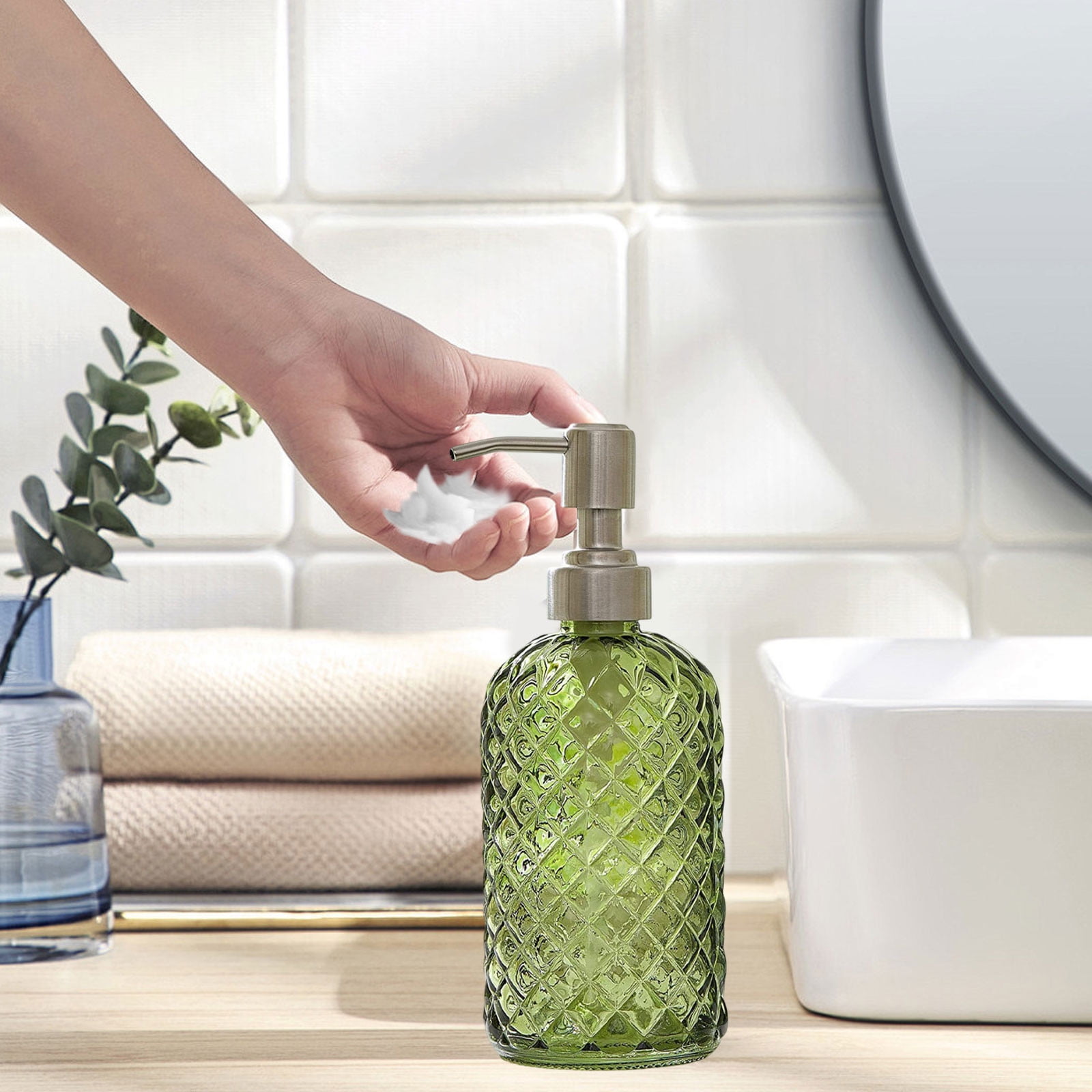 Darzheoy Glass Soap Dispenser 15 Oz for Bathroom Kitchen, Hand Soap/Lotion Dispenser with Plastic Pump Green - Image 4