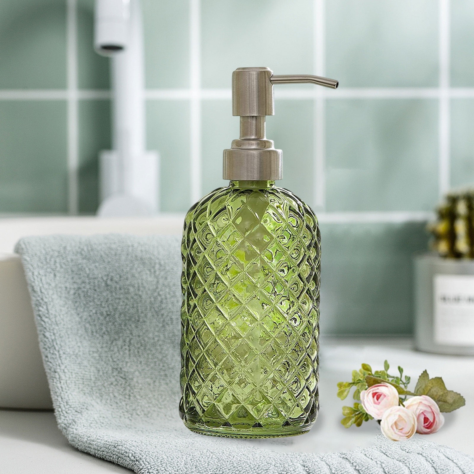 Darzheoy Glass Soap Dispenser 15 Oz for Bathroom Kitchen, Hand Soap/Lotion Dispenser with Plastic Pump Green - Image 5