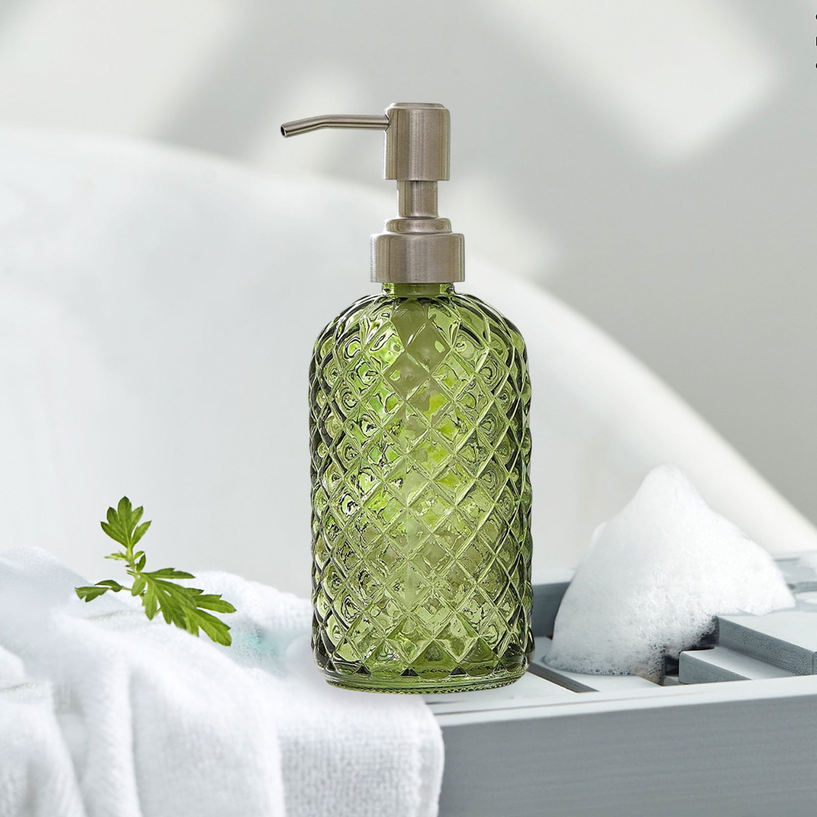 Darzheoy Glass Soap Dispenser 15 Oz for Bathroom Kitchen, Hand Soap/Lotion Dispenser with Plastic Pump Green - Image 6