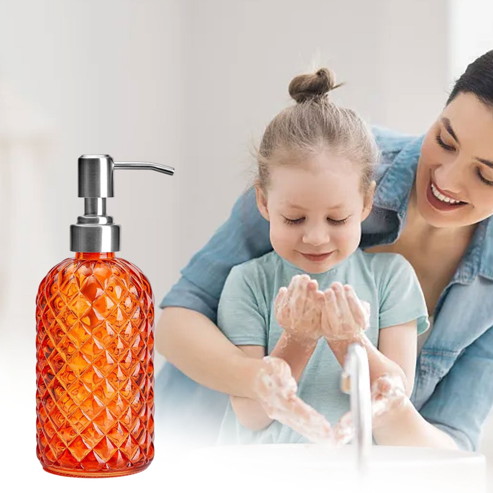 Darzheoy Glass Soap Dispenser 15 Oz for Bathroom Kitchen, Hand Soap/Lotion Dispenser with Plastic Pump Orange - Image 5
