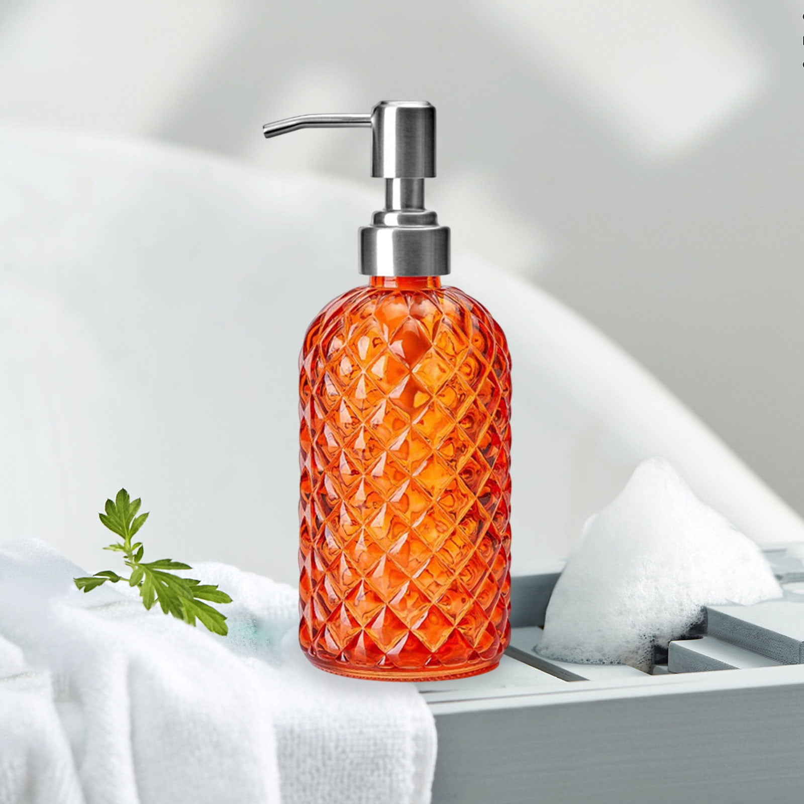 Darzheoy Glass Soap Dispenser 15 Oz for Bathroom Kitchen, Hand Soap/Lotion Dispenser with Plastic Pump Orange - Image 6