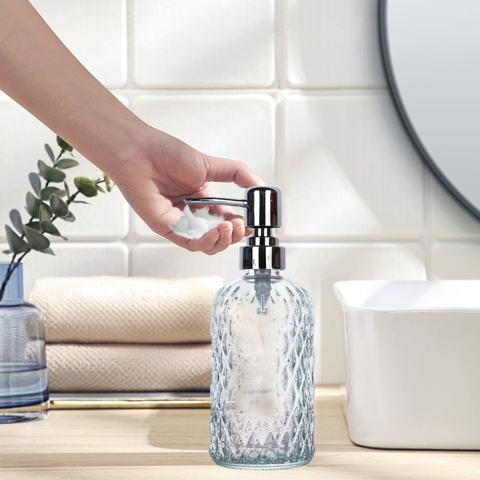 Darzheoy Glass Soap Dispenser 15 Oz for Bathroom Kitchen, Hand Soap/Lotion Dispenser with Plastic Pump White - Image 3