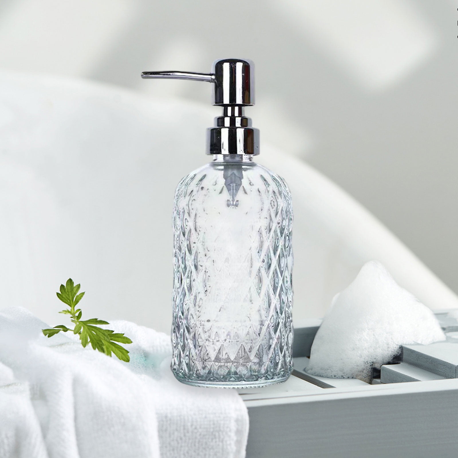 Darzheoy Glass Soap Dispenser 15 Oz for Bathroom Kitchen, Hand Soap/Lotion Dispenser with Plastic Pump White - Image 4