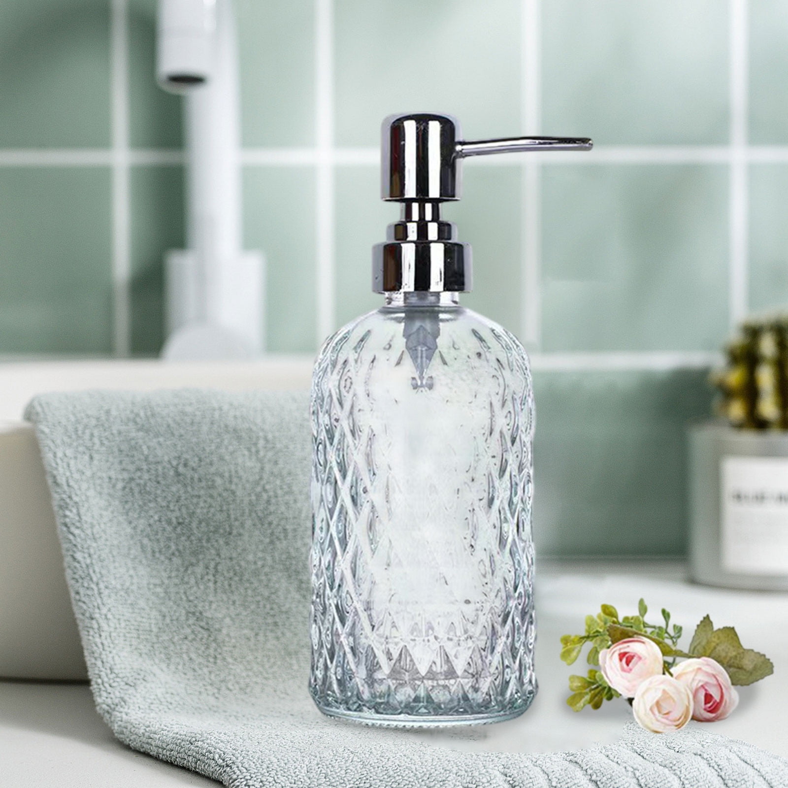Darzheoy Glass Soap Dispenser 15 Oz for Bathroom Kitchen, Hand Soap/Lotion Dispenser with Plastic Pump White - Image 5