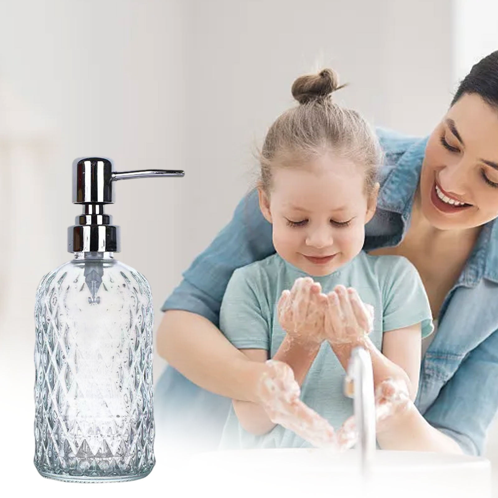 Darzheoy Glass Soap Dispenser 15 Oz for Bathroom Kitchen, Hand Soap/Lotion Dispenser with Plastic Pump White - Image 6