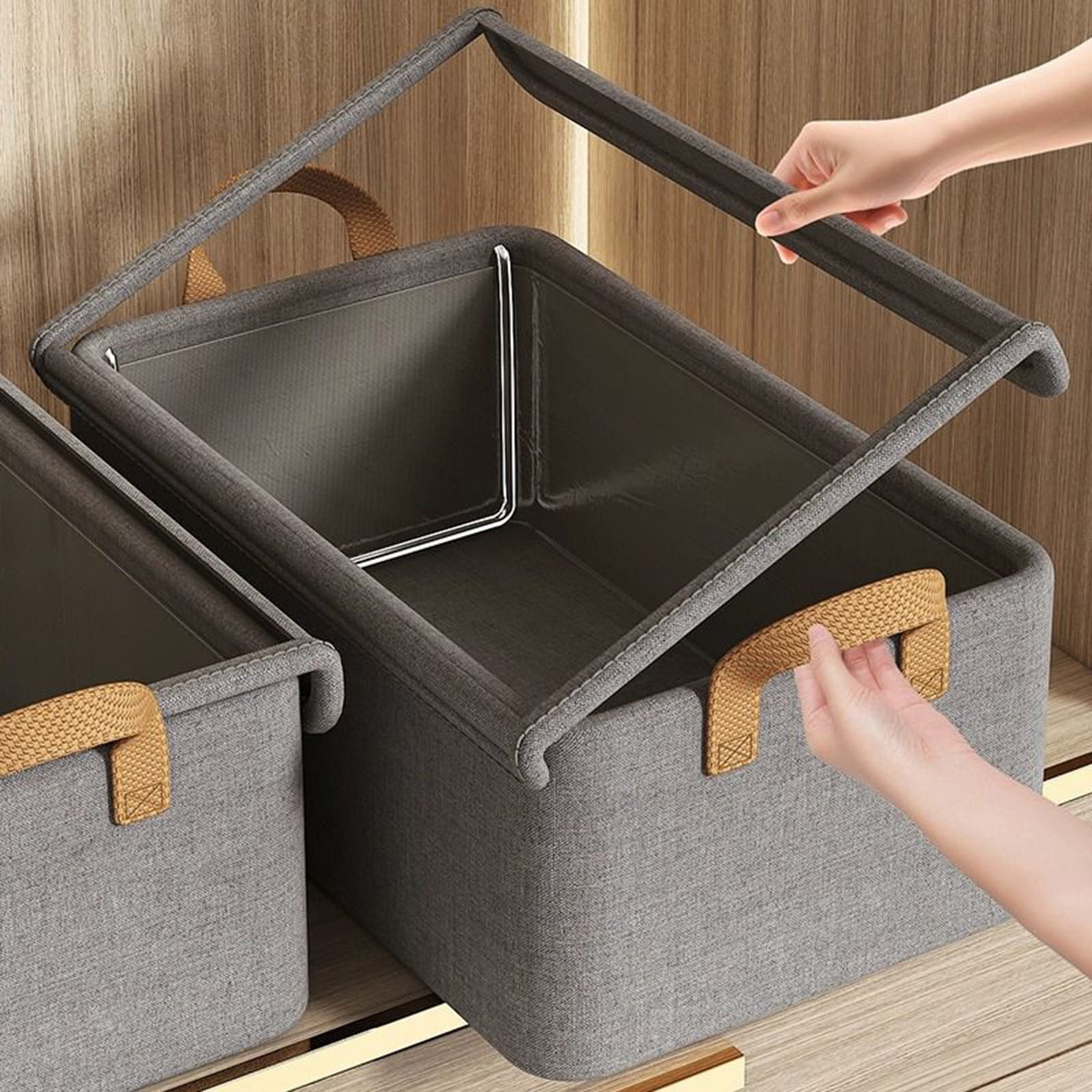 Darzheoy Large Foldable Storage Box with Lids Fabric Storage Cube Organizer Cloth Containers Bins Baskets for Closet Clothes Clothing Bed Room Gray - Image 1