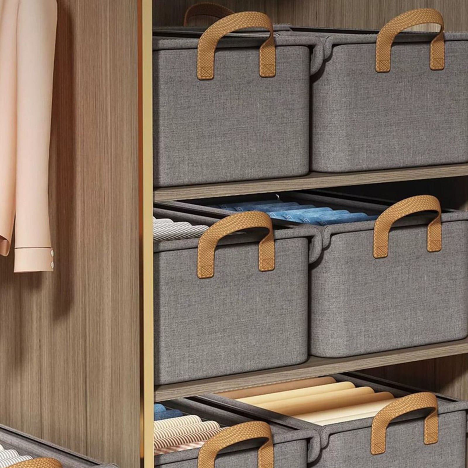 Darzheoy Large Foldable Storage Box with Lids Fabric Storage Cube Organizer Cloth Containers Bins Baskets for Closet Clothes Clothing Bed Room Gray - Image 4