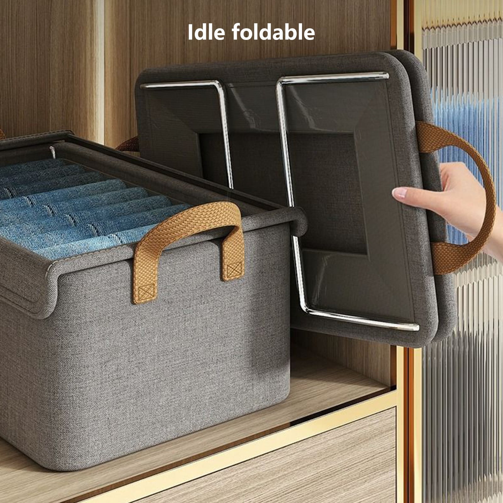 Darzheoy Large Foldable Storage Box with Lids Fabric Storage Cube Organizer Cloth Containers Bins Baskets for Closet Clothes Clothing Bed Room Gray - Image 6