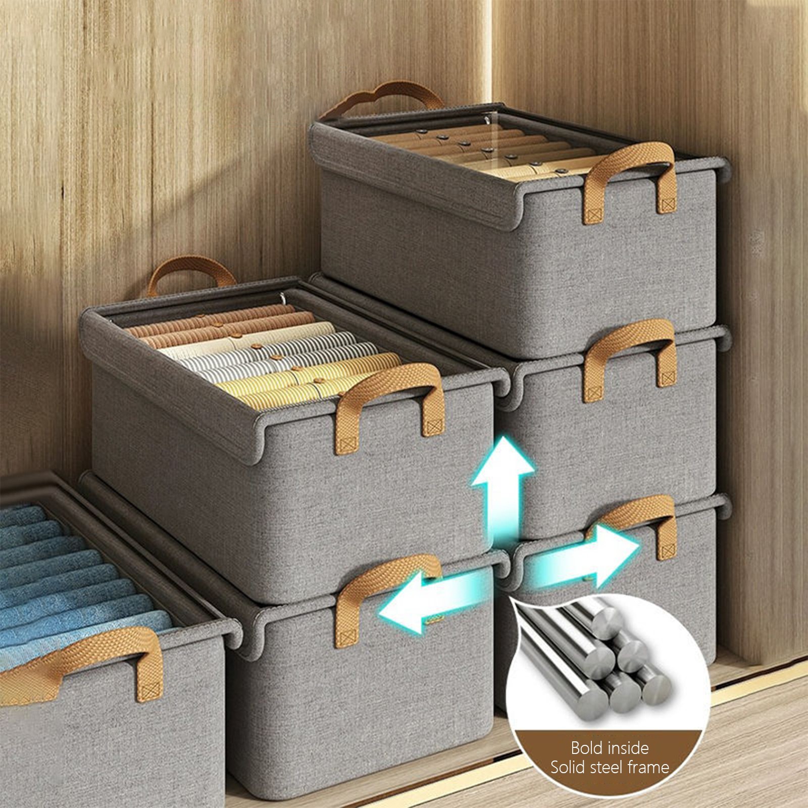 Darzheoy Large Foldable Storage Box with Lids Fabric Storage Cube Organizer Cloth Containers Bins Baskets for Closet Clothes Clothing Bed Room Gray - Image 7