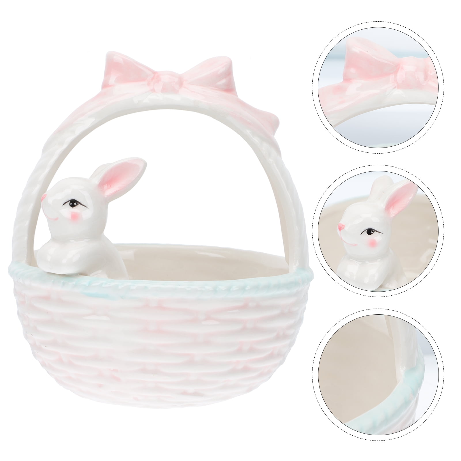 Easter Bunny Candy Dish Ceramic Basket Bowl Fruit Bowls Key Holder Ring Holder Rabbit Easter Home Desktop Decoration - Image 3