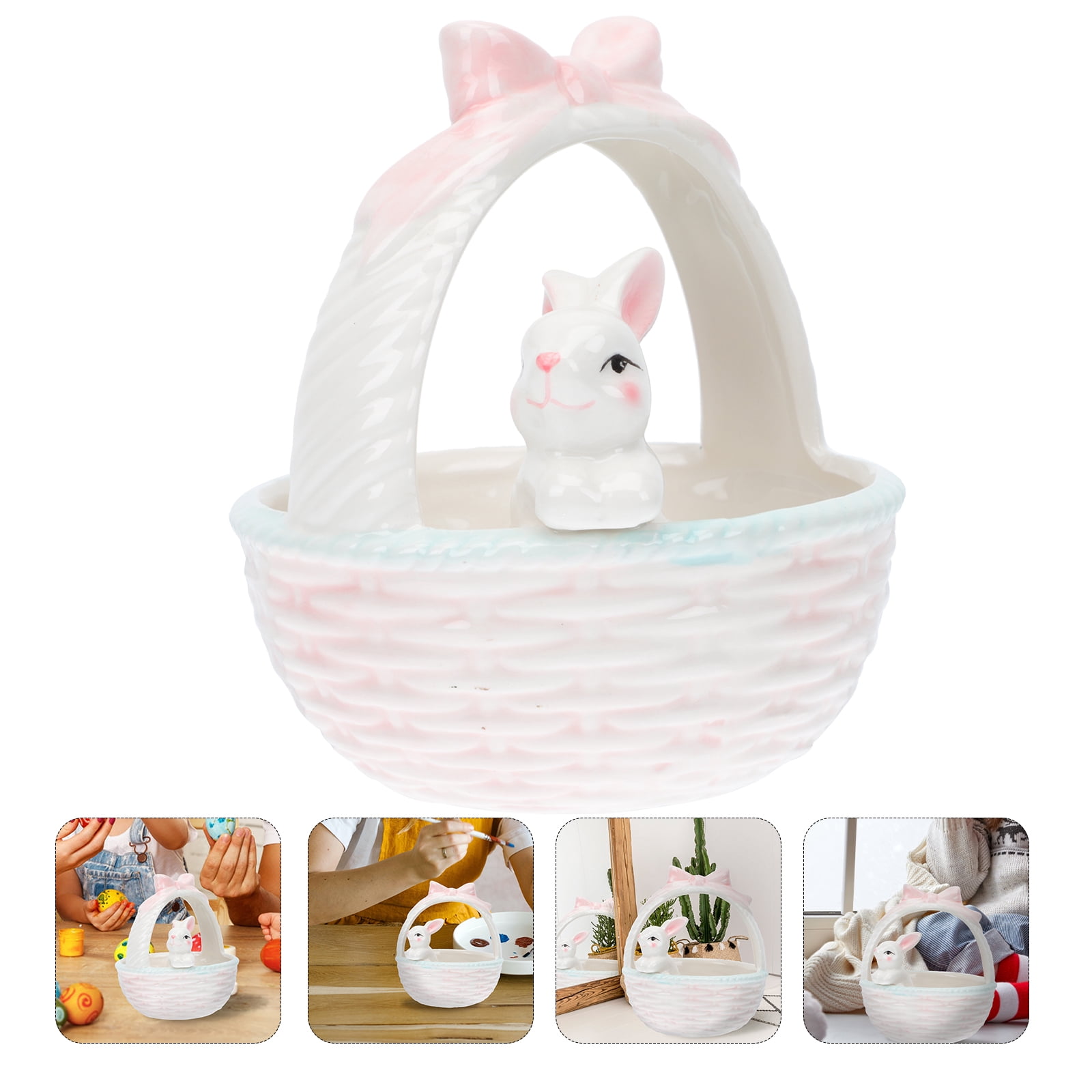 Easter Bunny Candy Dish Ceramic Basket Bowl Fruit Bowls Key Holder Ring Holder Rabbit Easter Home Desktop Decoration - Image 6