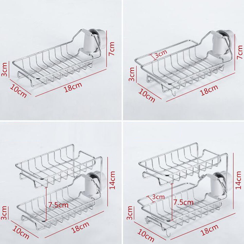 HOOWIFFY Silver Stainless Steel Faucet Storage Rack Adjustable Sponge Holder for Draining Kitchen Sink 7.5x3.5x4.7 Inches - Image 2
