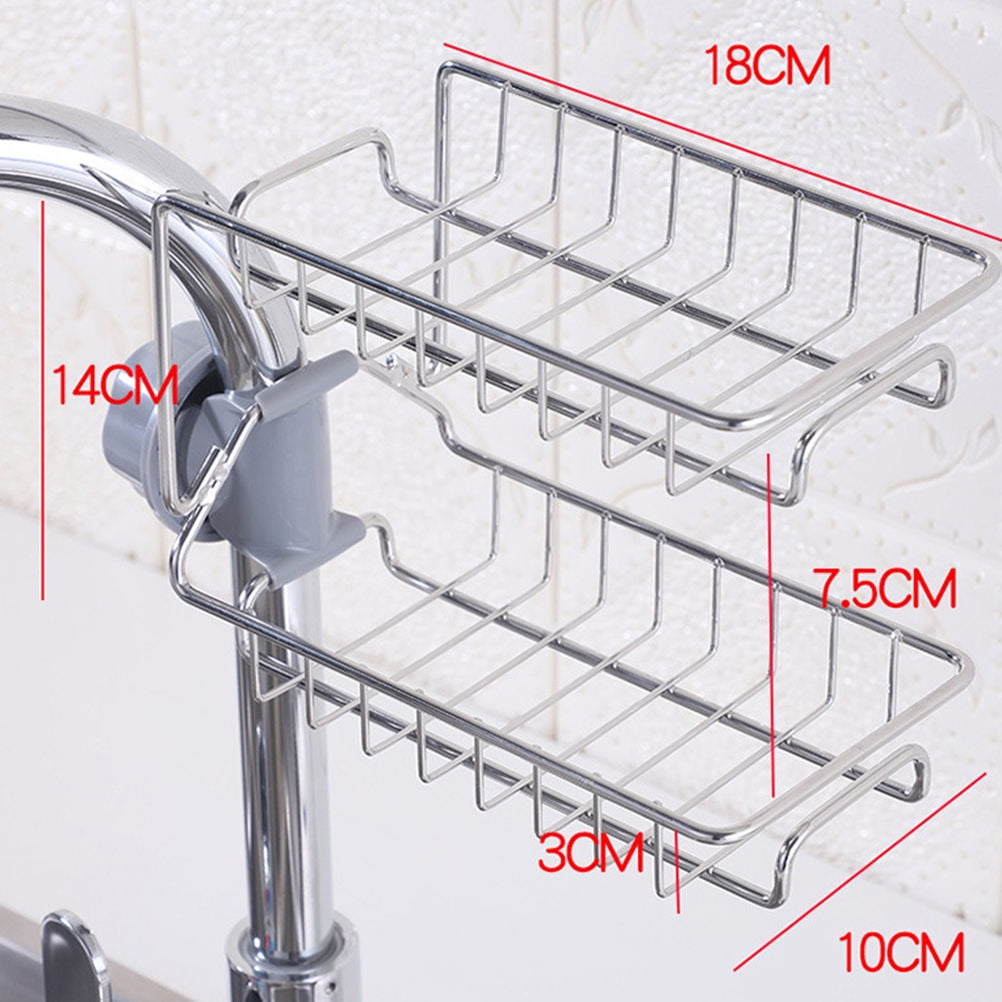 HOOWIFFY Silver Stainless Steel Faucet Storage Rack Adjustable Sponge Holder for Draining Kitchen Sink 7.5x3.5x4.7 Inches - Image 4