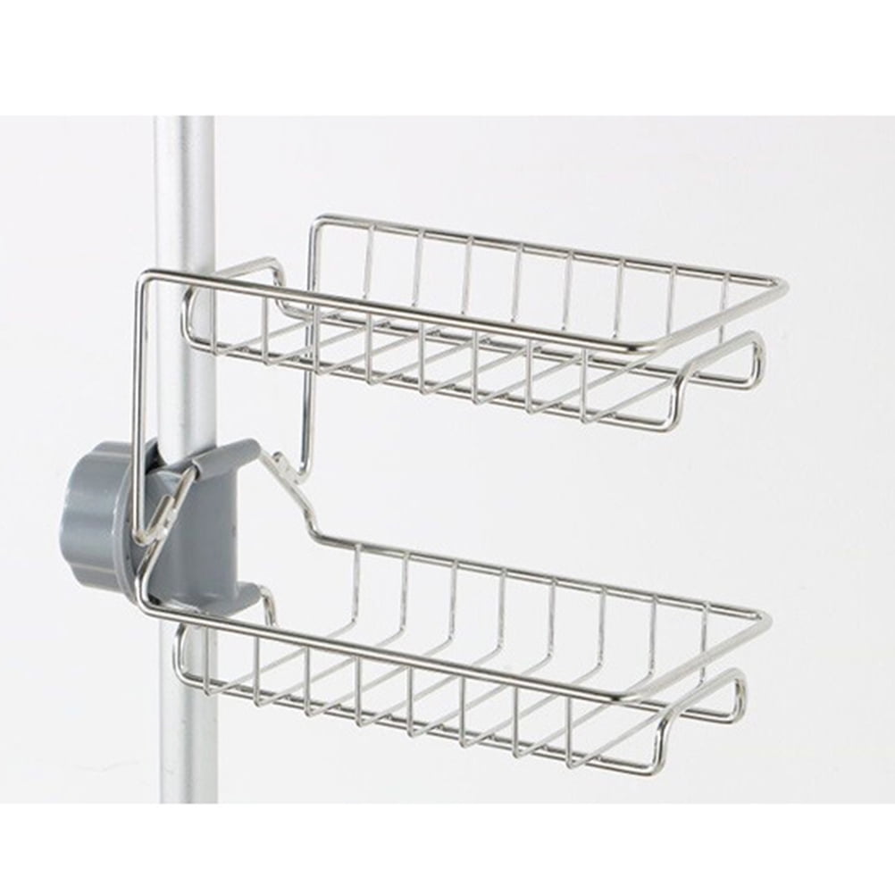 HOOWIFFY Silver Stainless Steel Faucet Storage Rack Adjustable Sponge Holder for Draining Kitchen Sink 7.5x3.5x4.7 Inches - Image 5