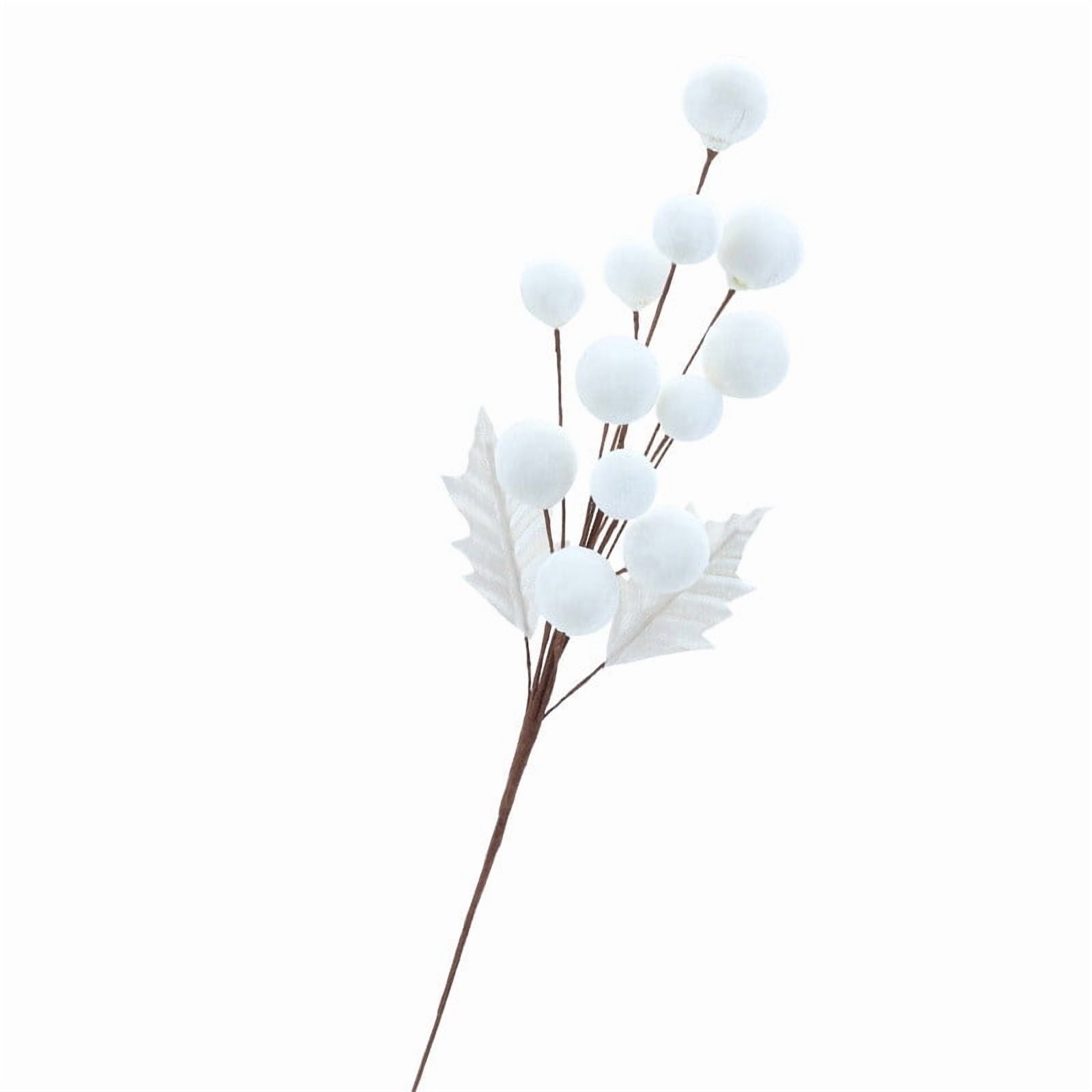 AYktou 21 Inch Christmas Artificial Flowers, Velvet Balls Fake Flowers with Branches, Elegant Unique Flower Arrangement Vase Layout, Christmas Plants for Living Room Dining Table Home Decor, White D - Image 1