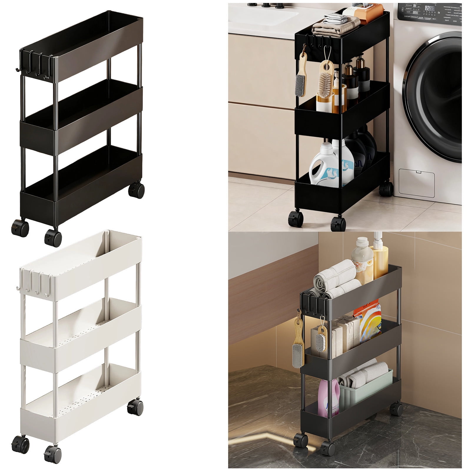 Kdkad Slim Space Saver Rolling Cart, 4.7-Inch Wide Storage Organizer with Wheels for Bathroom, Laundry Room, Between Washer & Toilet, 3-Tier Slim Design Black - Image 1