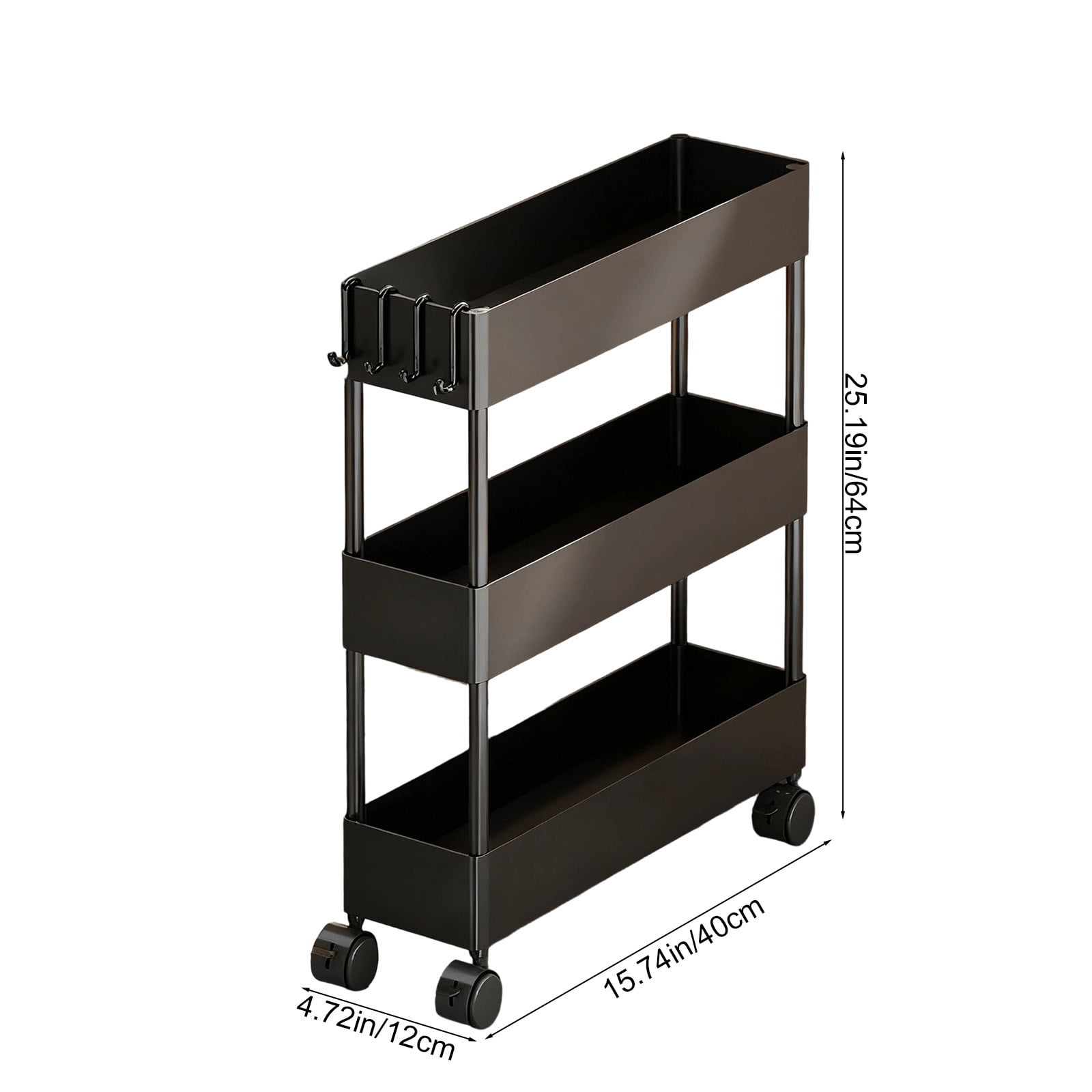 Kdkad Slim Space Saver Rolling Cart, 4.7-Inch Wide Storage Organizer with Wheels for Bathroom, Laundry Room, Between Washer & Toilet, 3-Tier Slim Design Black - Image 4