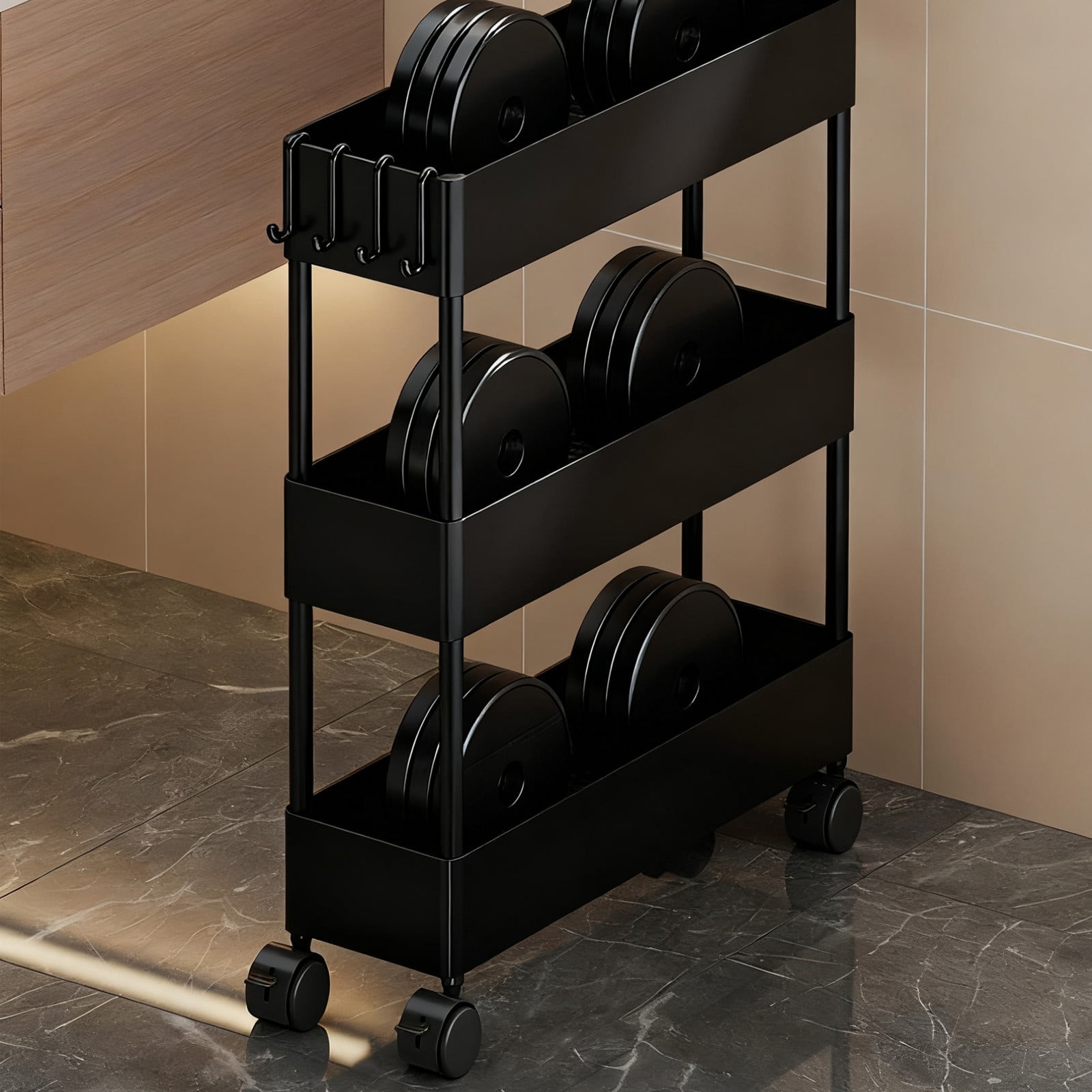 Kdkad Slim Space Saver Rolling Cart, 4.7-Inch Wide Storage Organizer with Wheels for Bathroom, Laundry Room, Between Washer & Toilet, 3-Tier Slim Design Black - Image 6