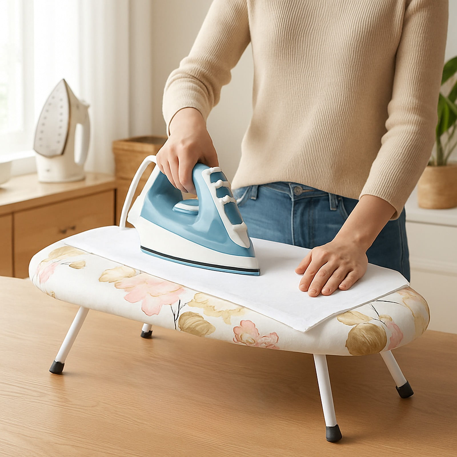 Kdkad Desktop Ironing Board, Small Folding Tabletop Iron Board with Heat-Resistant Cover, Portable for Dorm, Travel & Small Spaces, Mini Ironing Mat E - Image 1