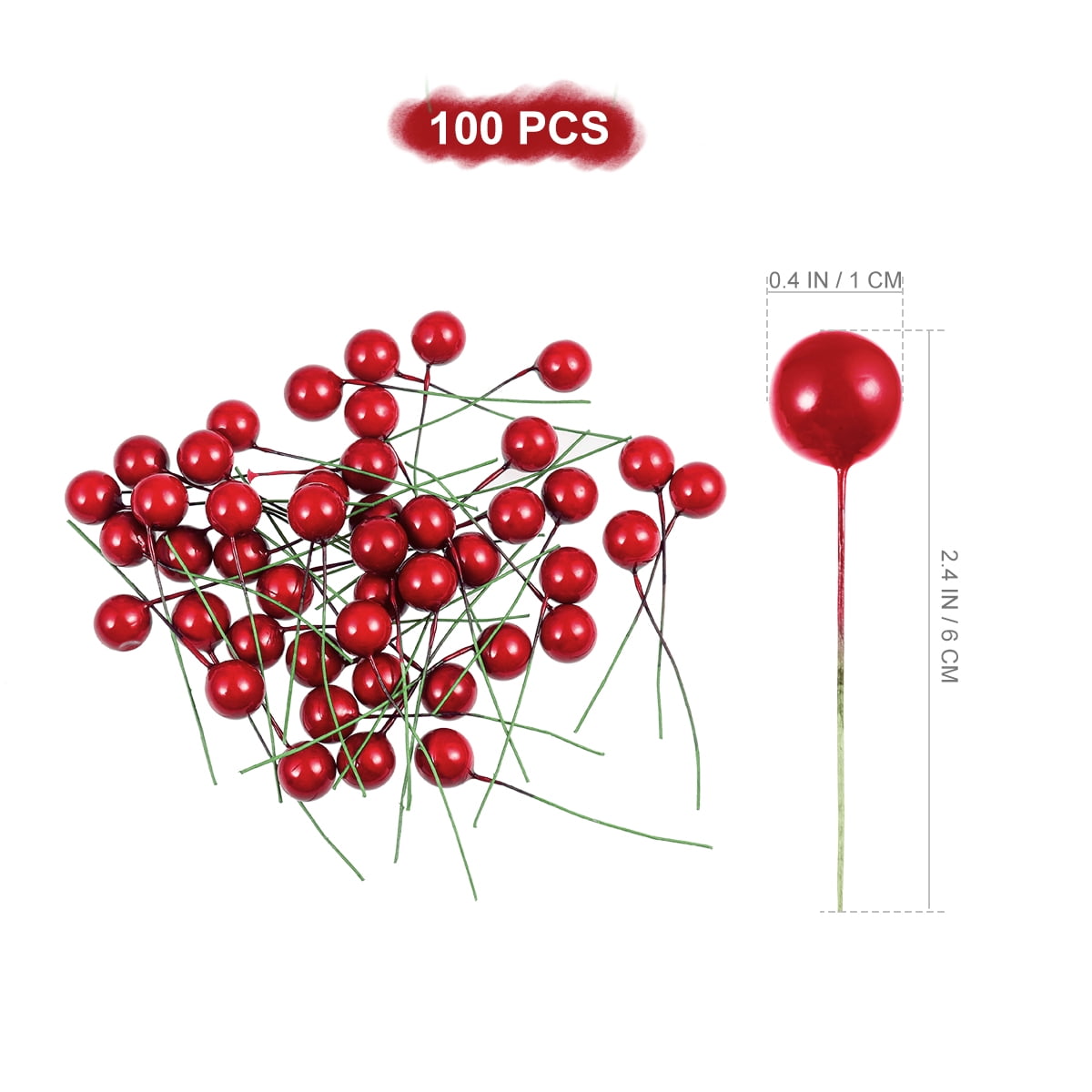 HOOWIFFY 100 Pcs Christmas Artificial Red Berries for Holiday Home Decoration, Realistic Faux Berry Garland Accents - Image 1