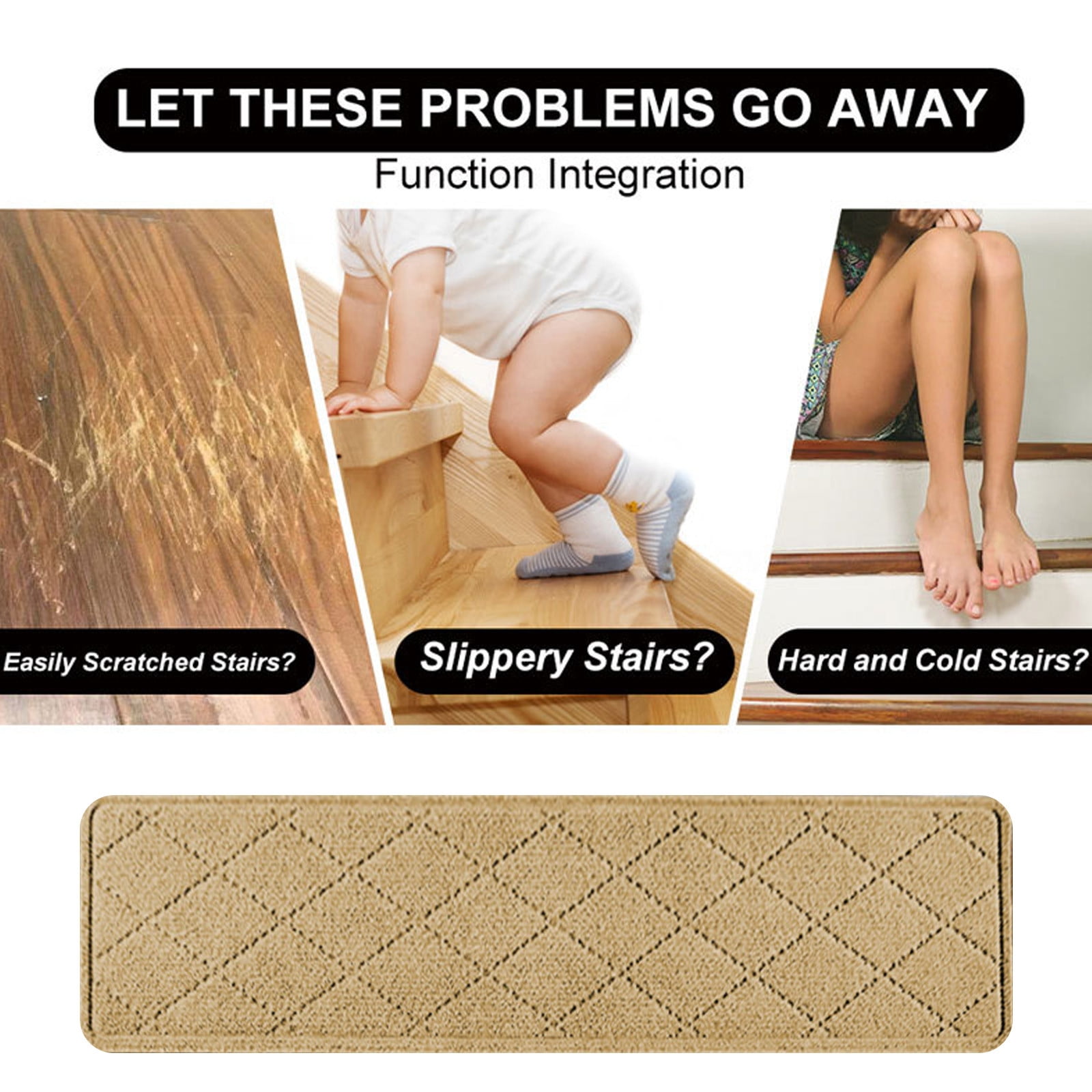 Chmadoxn 4-Piece Non-Slip Stair Treads, Self-Adhesive Striped Carpet Mats, Absorbent & Quiet Step Pads, Can Be Cut to Fit, Washable for Indoor Staircase Safety\u200b\u200b Beige - Image 4
