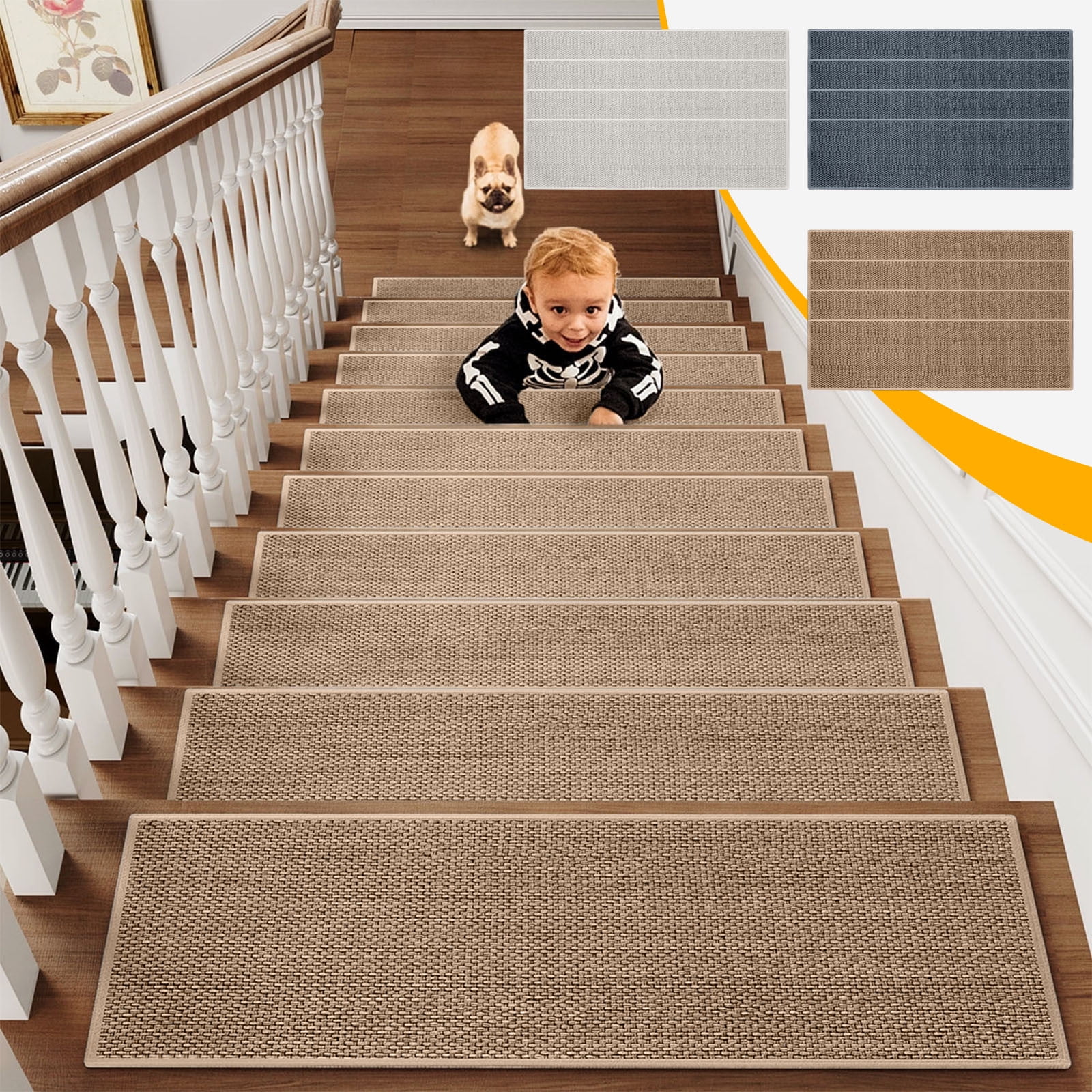 Chmadoxn 4-Piece Non-Slip Stair Treads, Self-Adhesive Striped Carpet Mats, Absorbent & Quiet Step Pads, Can Be Cut to Fit, Washable for Indoor Staircase Safety\u200b\u200b Brown 1 - Image 1