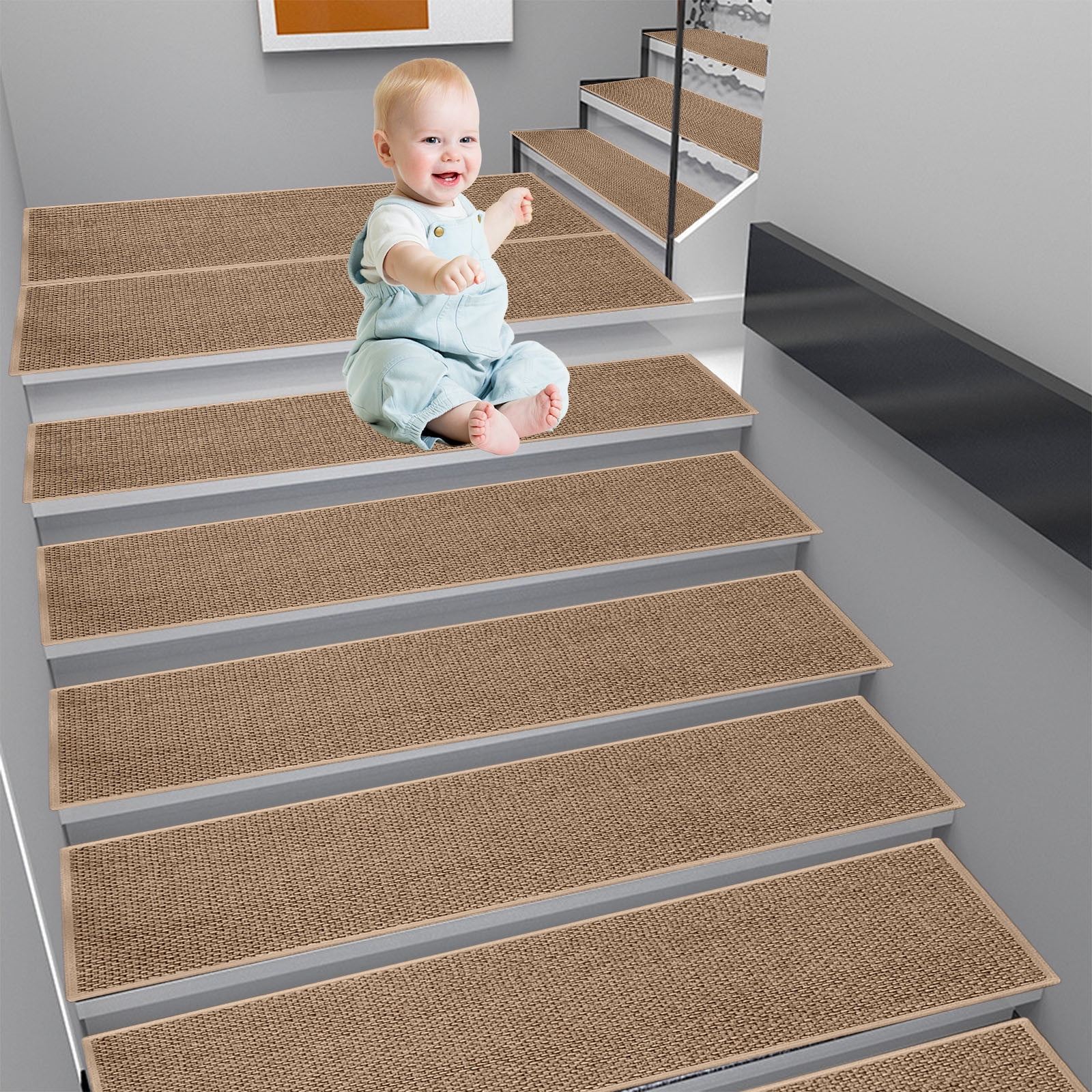 Chmadoxn 4-Piece Non-Slip Stair Treads, Self-Adhesive Striped Carpet Mats, Absorbent & Quiet Step Pads, Can Be Cut to Fit, Washable for Indoor Staircase Safety\u200b\u200b Brown 1 - Image 4