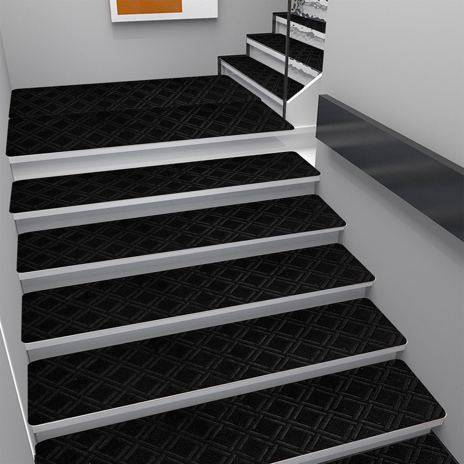Chmadoxn 4-Piece Non-Slip Stair Treads, Self-Adhesive Striped Carpet Mats, Absorbent & Quiet Step Pads, Can Be Cut to Fit, Washable for Indoor Staircase Safety\u200b\u200b Gray - Image 1