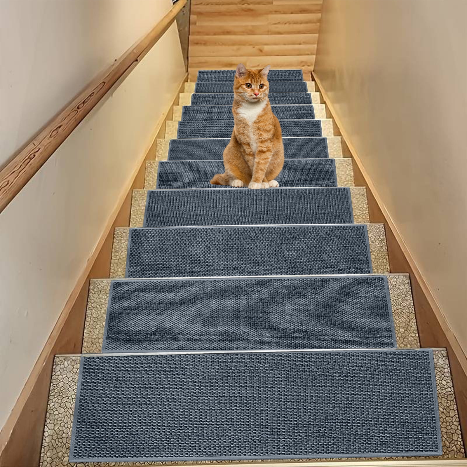 Chmadoxn 4-Piece Non-Slip Stair Treads, Self-Adhesive Striped Carpet Mats, Absorbent & Quiet Step Pads, Can Be Cut to Fit, Washable for Indoor Staircase Safety\u200b\u200b Gray 1 - Image 6