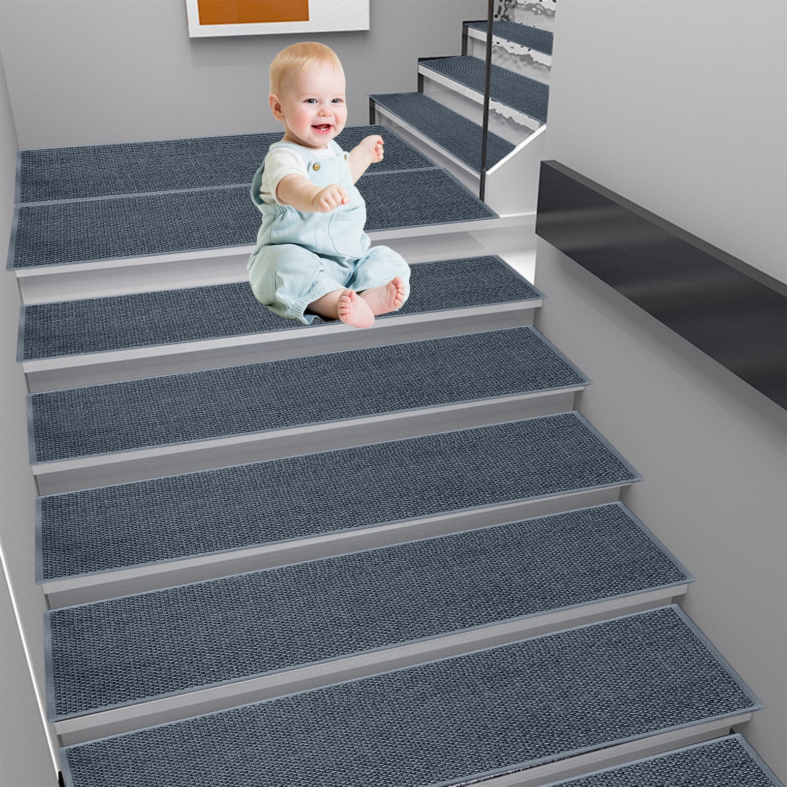 Chmadoxn 4-Piece Non-Slip Stair Treads, Self-Adhesive Striped Carpet Mats, Absorbent & Quiet Step Pads, Can Be Cut to Fit, Washable for Indoor Staircase Safety\u200b\u200b Gray 2 - Image 4