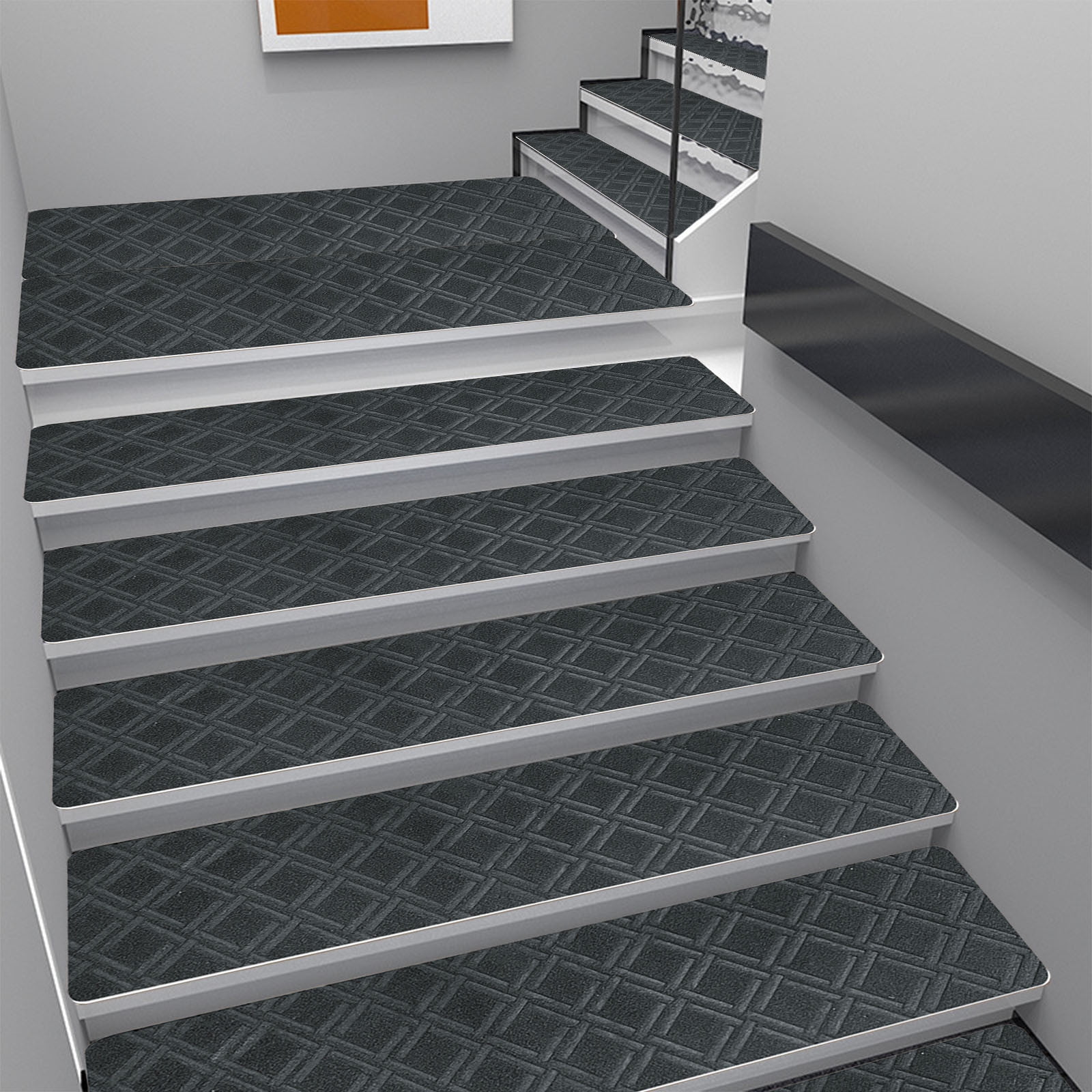 Chmadoxn 4-Piece Non-Slip Stair Treads, Self-Adhesive Striped Carpet Mats, Absorbent & Quiet Step Pads, Can Be Cut to Fit, Washable for Indoor Staircase Safety\u200b\u200b Gray 3 - Image 1