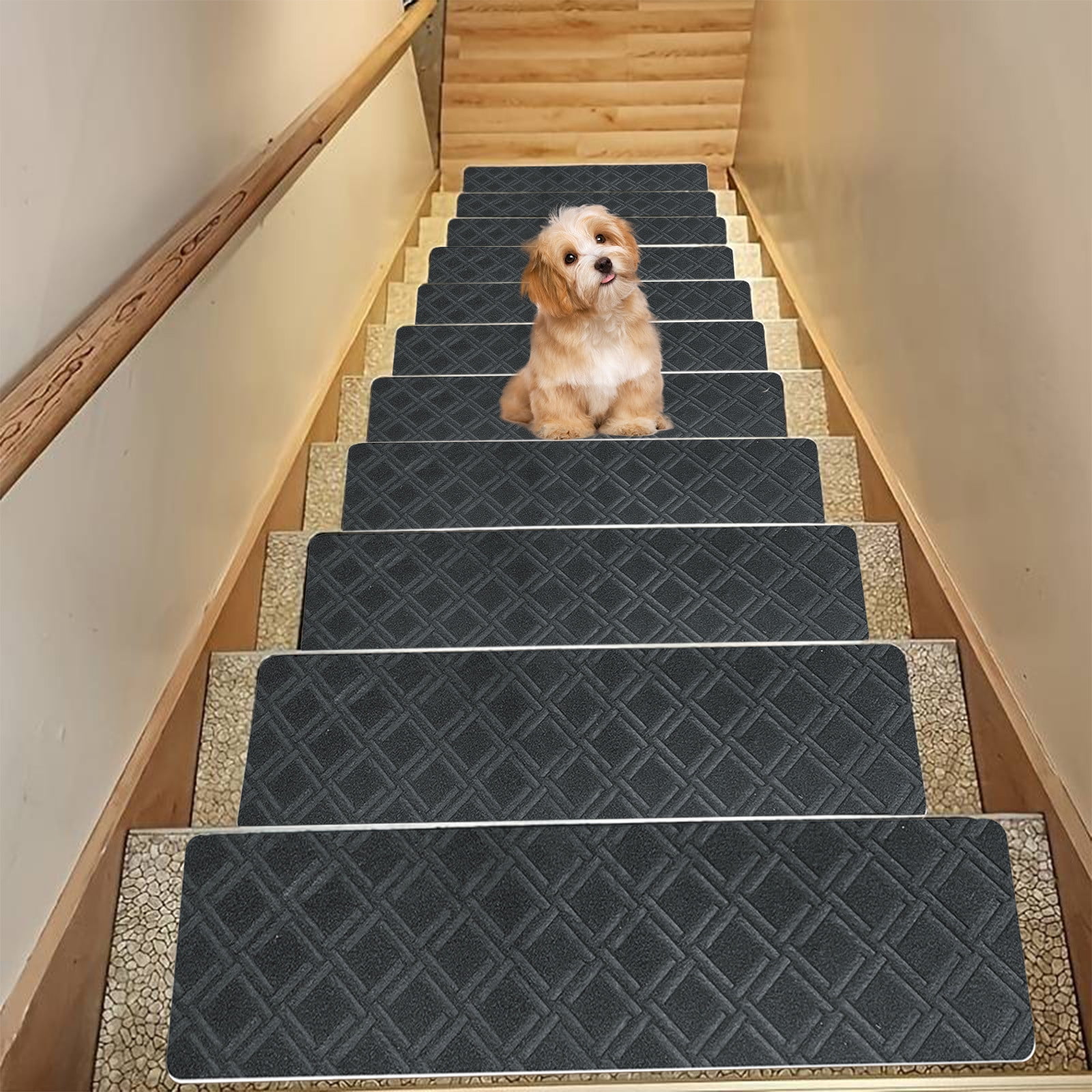 Chmadoxn 4-Piece Non-Slip Stair Treads, Self-Adhesive Striped Carpet Mats, Absorbent & Quiet Step Pads, Can Be Cut to Fit, Washable for Indoor Staircase Safety\u200b\u200b Gray 3 - Image 4