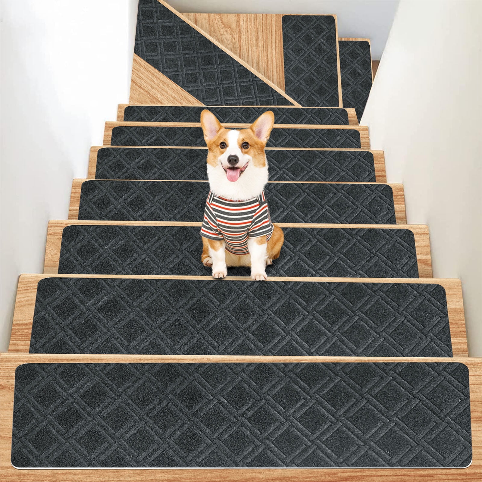 Chmadoxn 4-Piece Non-Slip Stair Treads, Self-Adhesive Striped Carpet Mats, Absorbent & Quiet Step Pads, Can Be Cut to Fit, Washable for Indoor Staircase Safety\u200b\u200b Gray 3 - Image 5