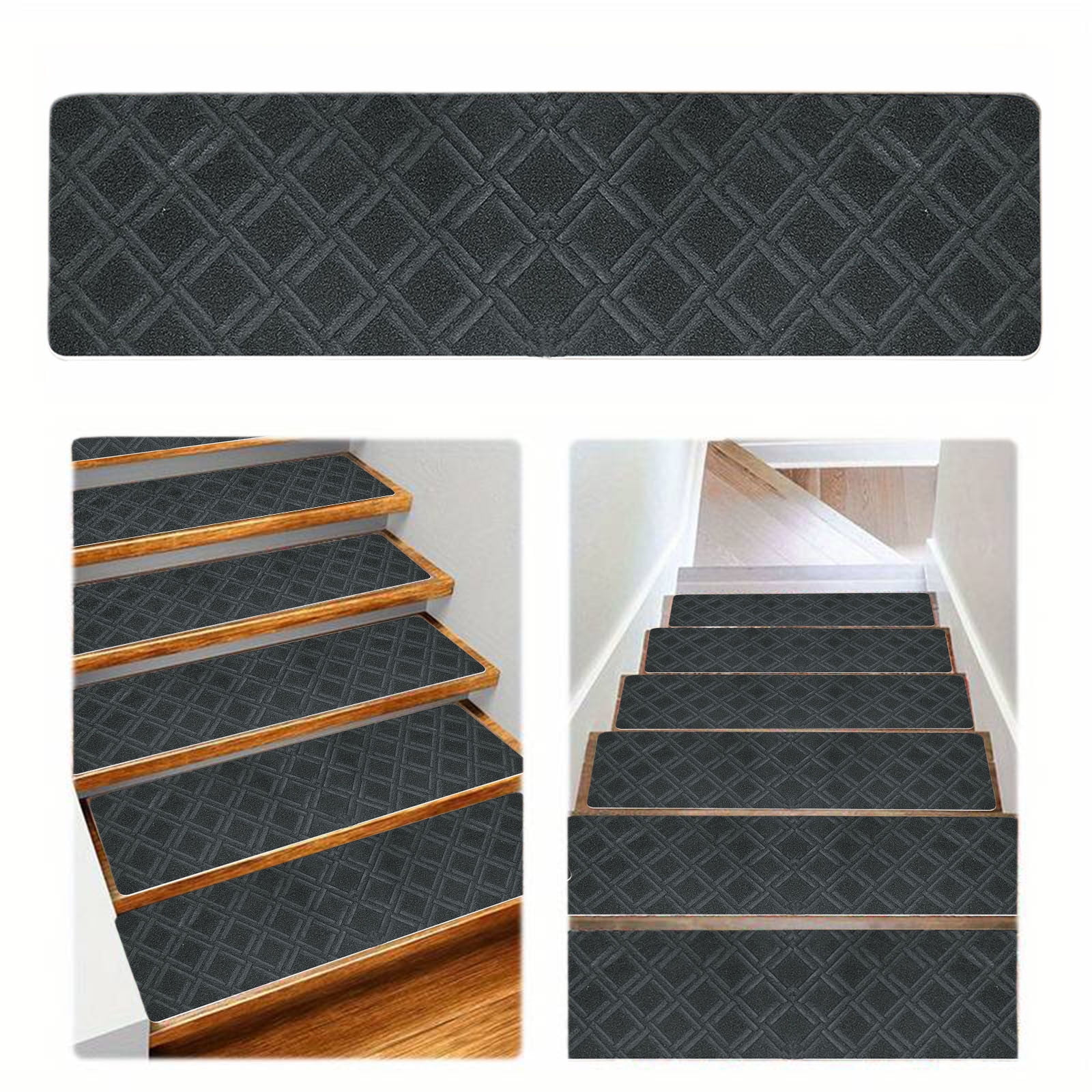 Chmadoxn 4-Piece Non-Slip Stair Treads, Self-Adhesive Striped Carpet Mats, Absorbent & Quiet Step Pads, Can Be Cut to Fit, Washable for Indoor Staircase Safety\u200b\u200b Gray 3 - Image 7