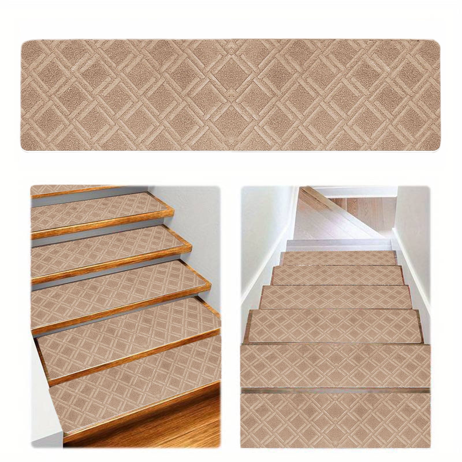 Chmadoxn 4-Piece Non-Slip Stair Treads, Self-Adhesive Striped Carpet Mats, Absorbent & Quiet Step Pads, Can Be Cut to Fit, Washable for Indoor Staircase Safety\u200b\u200b Khaki - Image 7