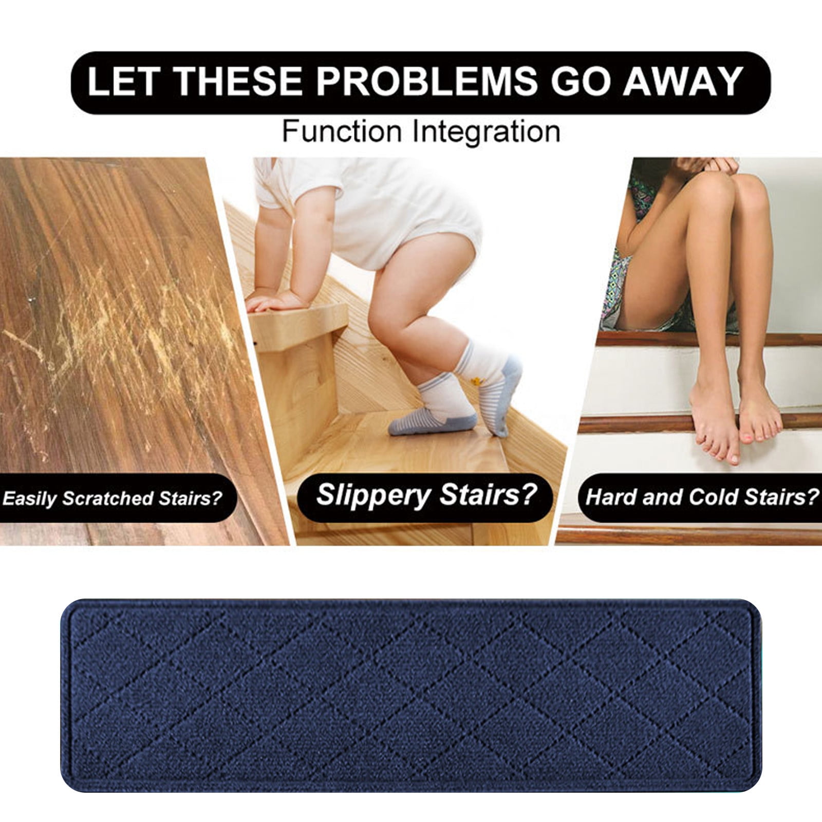 Chmadoxn 4-Piece Non-Slip Stair Treads, Self-Adhesive Striped Carpet Mats, Absorbent & Quiet Step Pads, Can Be Cut to Fit, Washable for Indoor Staircase Safety\u200b\u200b Navy - Image 4