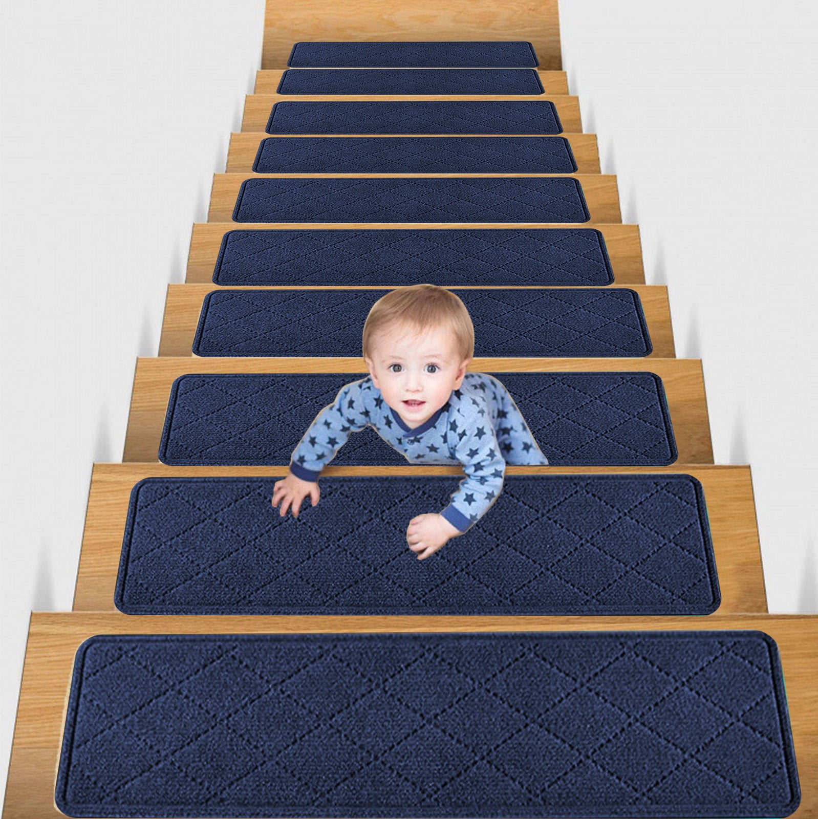 Chmadoxn 4-Piece Non-Slip Stair Treads, Self-Adhesive Striped Carpet Mats, Absorbent & Quiet Step Pads, Can Be Cut to Fit, Washable for Indoor Staircase Safety\u200b\u200b Navy - Image 8